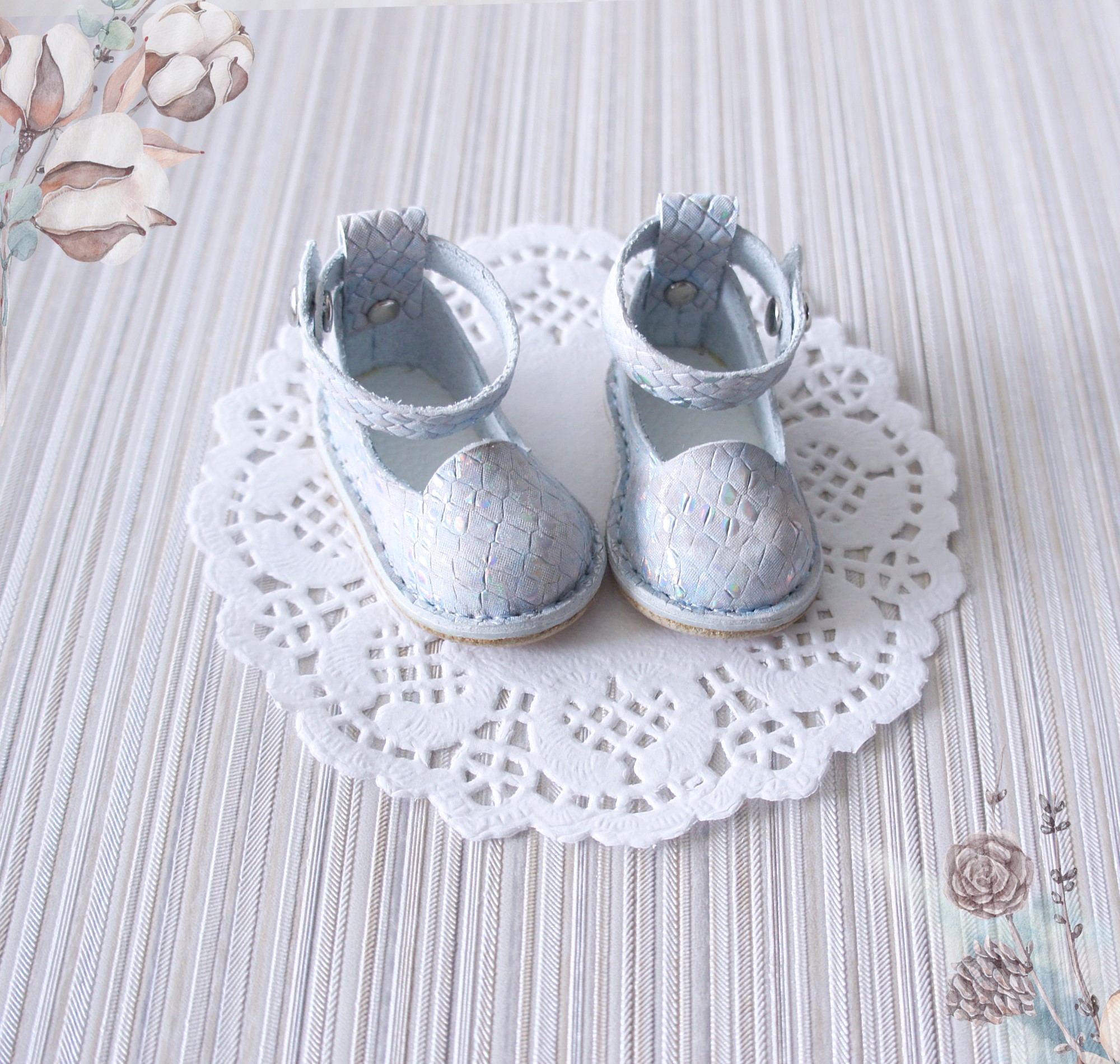 Blue leather shoes for 13 inches doll, Handmade sandals Inspire Uplift