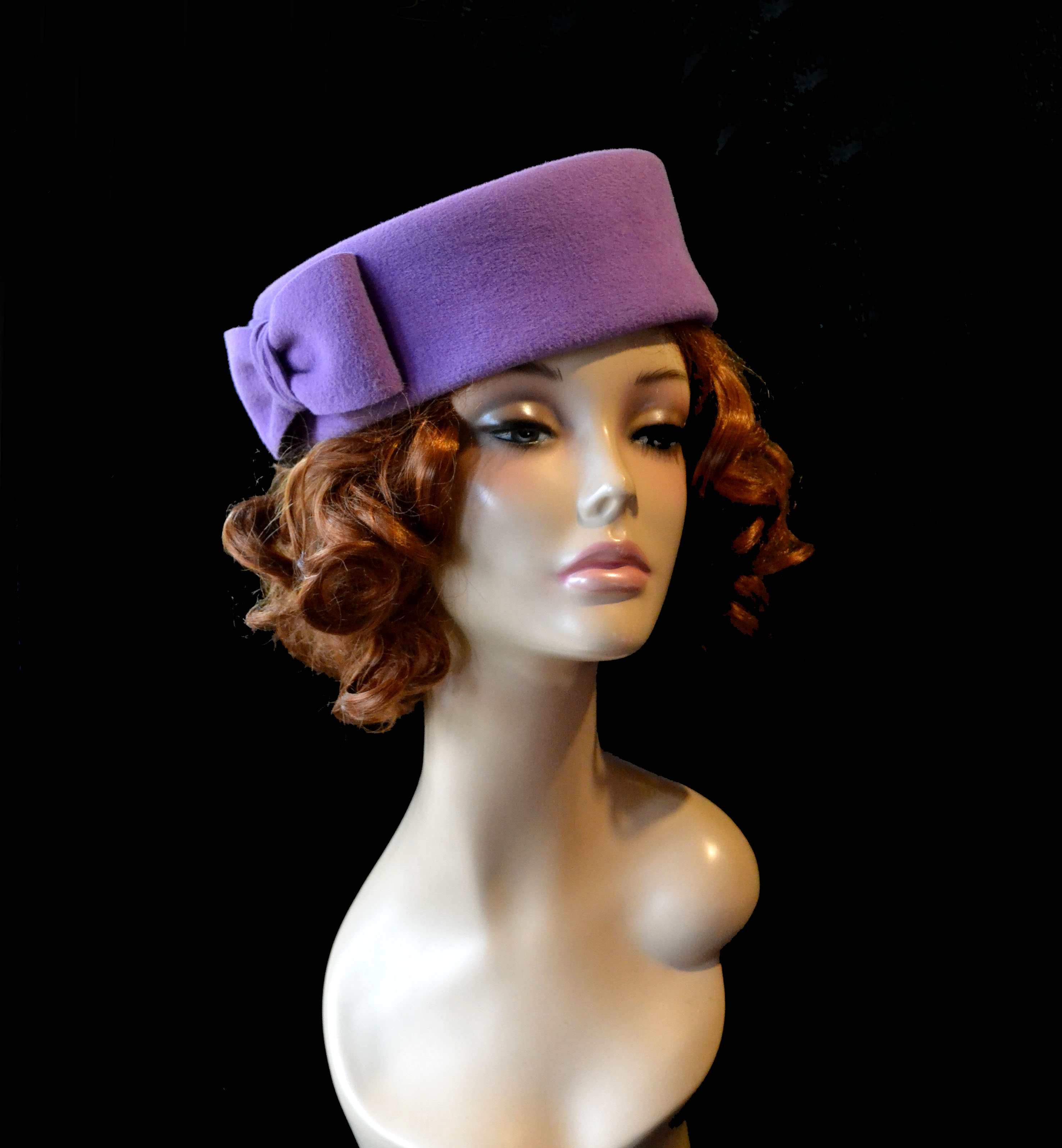 lilac pillbox hat, lilac winter hat, lilac felt hat, lilac w Inspire