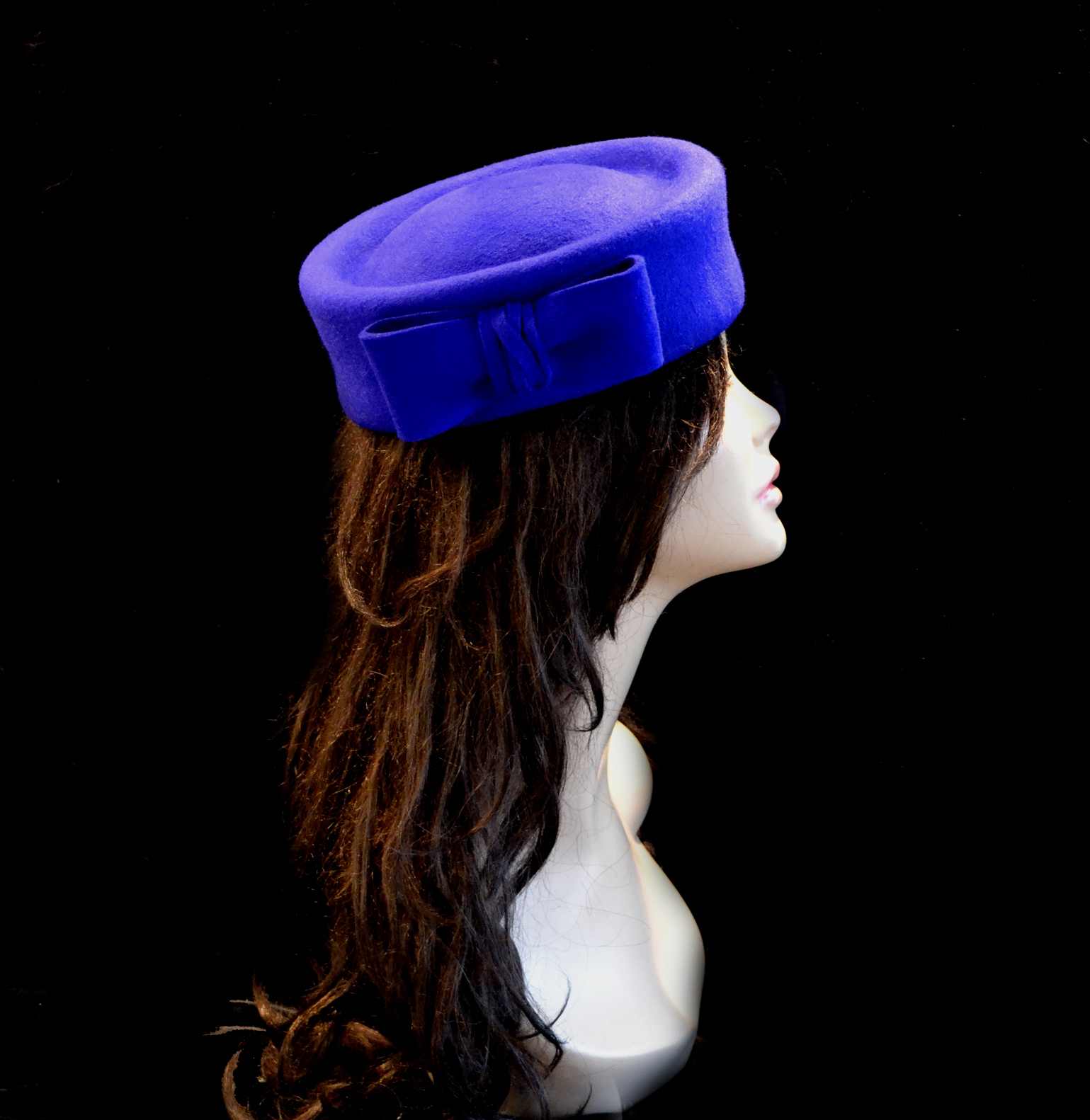 royal blue pillbox hat, royal blue winter hat, blue felt hat Inspire