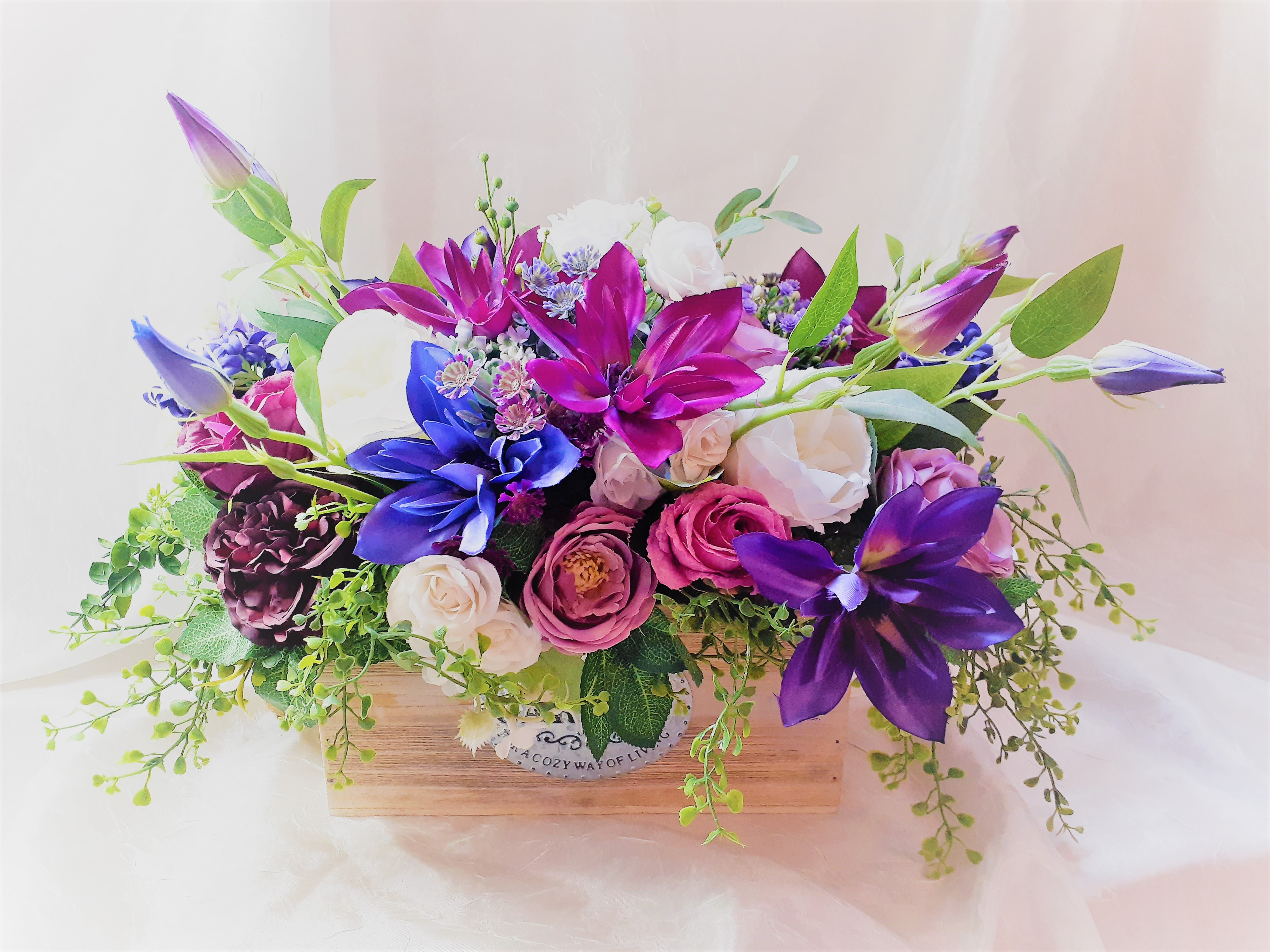 Silk Floral Arrangement, Clematises and Roses centerpiece, C Inspire