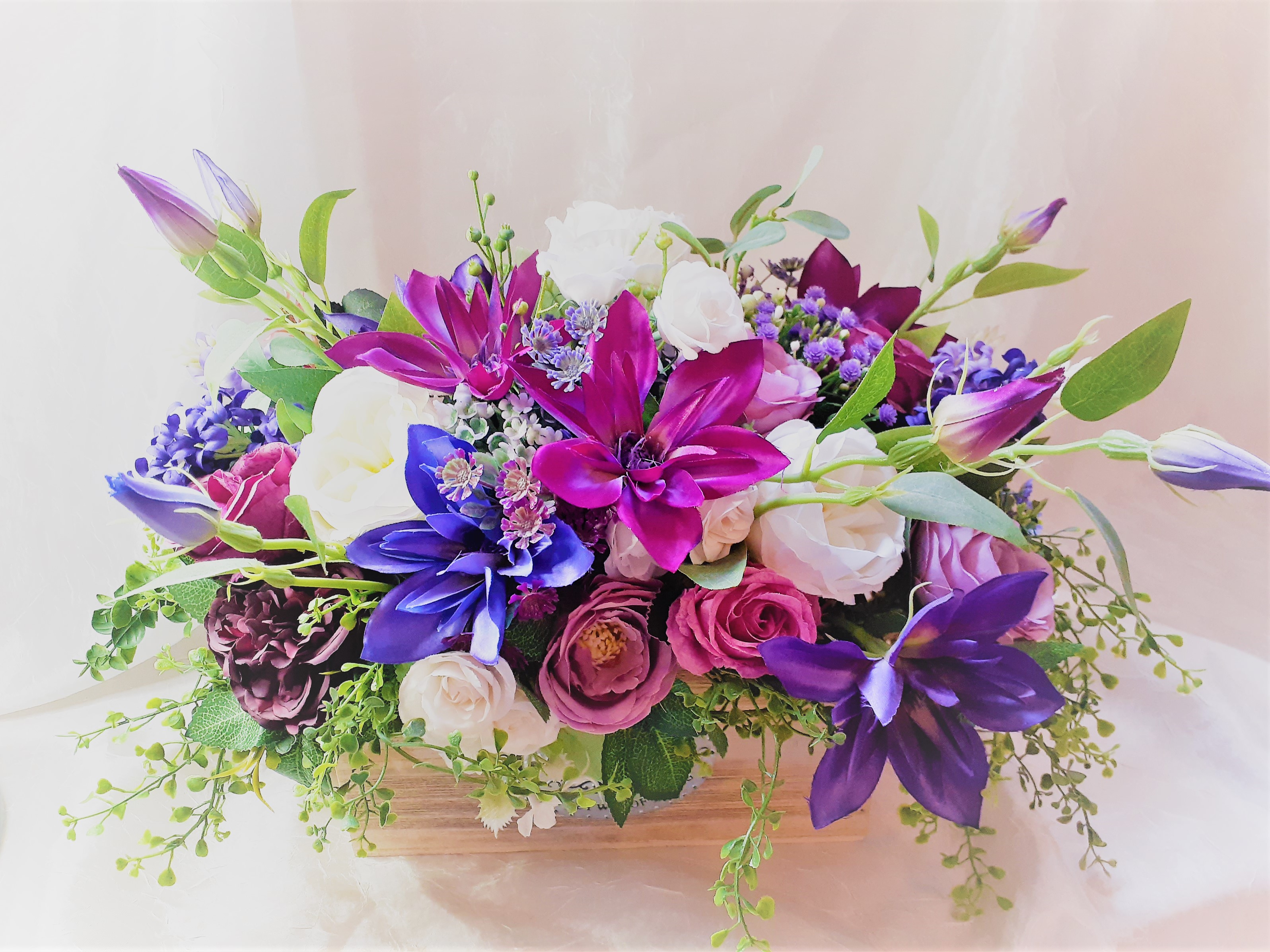 Silk Floral Arrangement, Clematises and Roses centerpiece, C Inspire Uplift