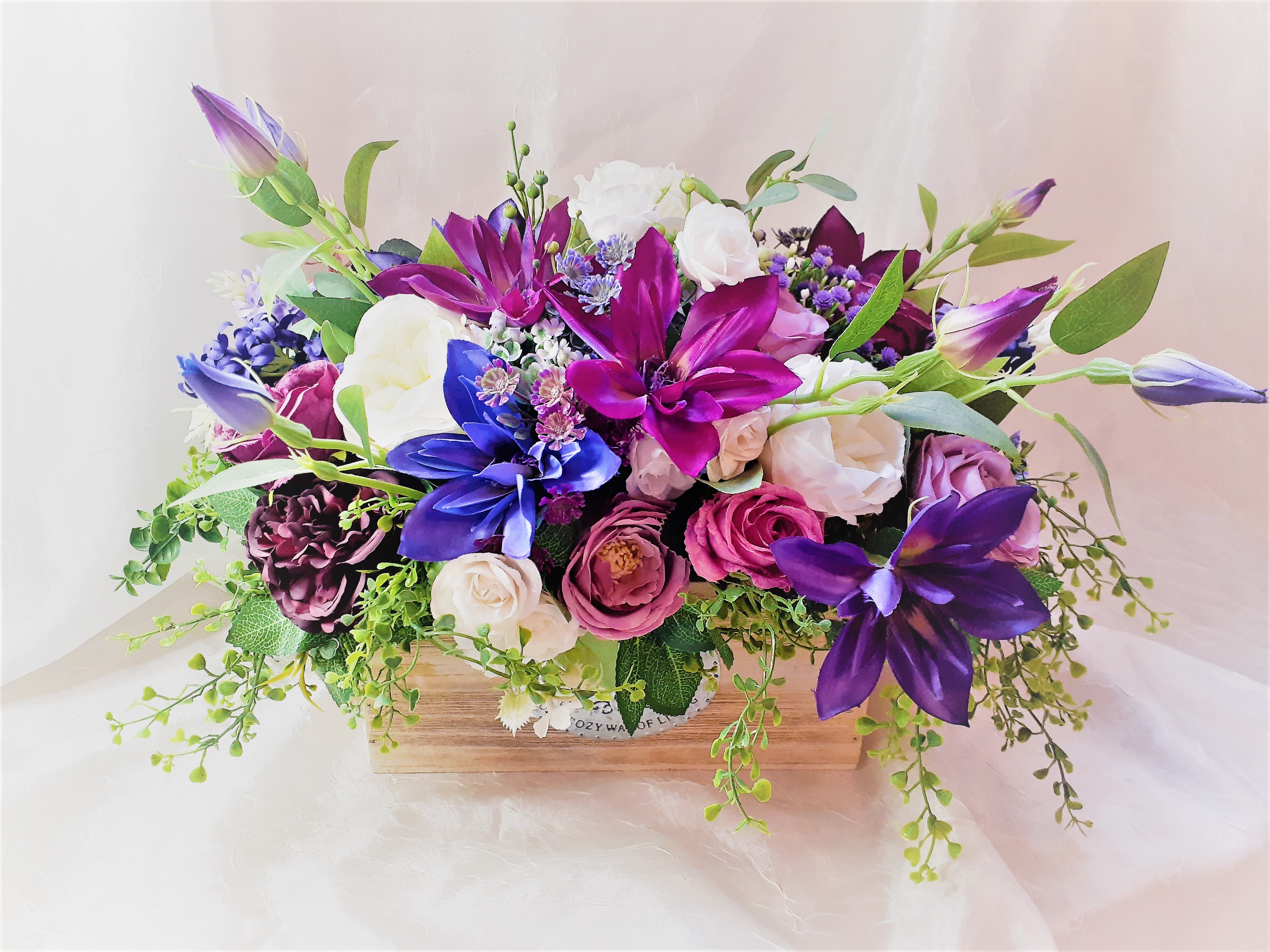 Silk Floral Arrangement, Clematises and Roses centerpiece, C Inspire