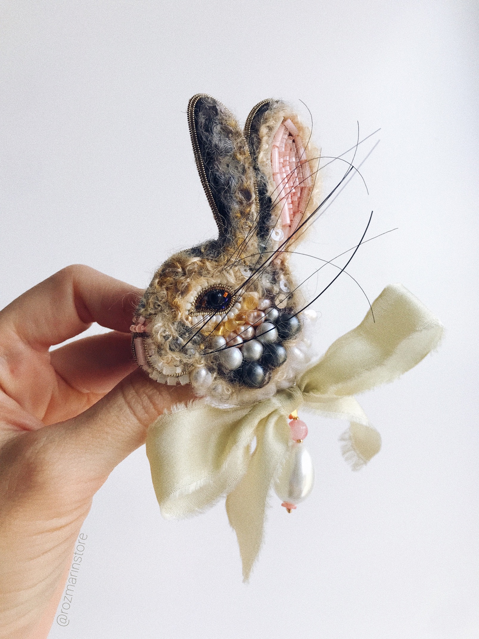 Brooch Rabbit Embroidered Beaded brooch handmade pin Animal Inspire