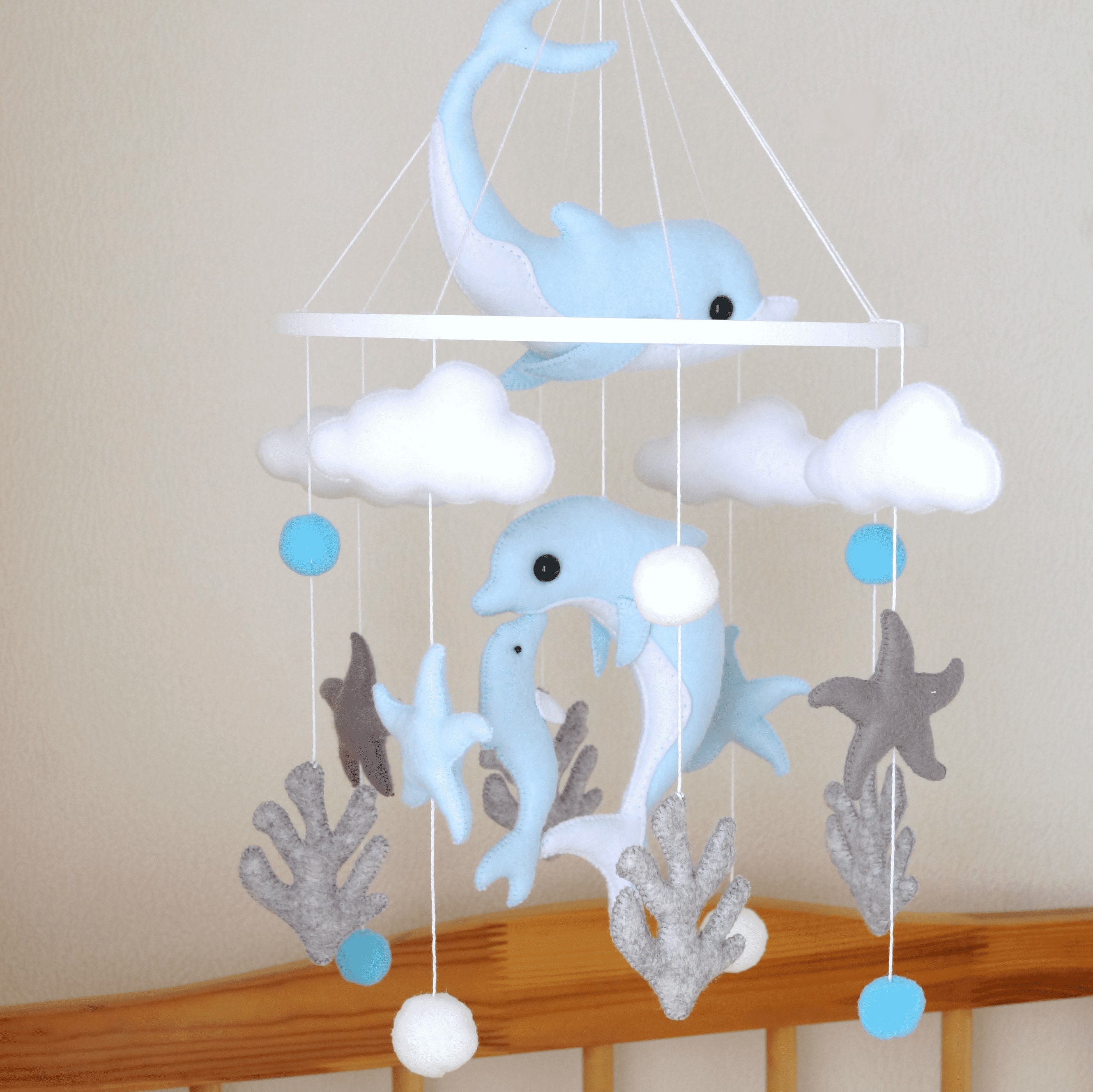 Nautical mobile nursery, dolphin crib mobile, felt cot mobil | Inspire
