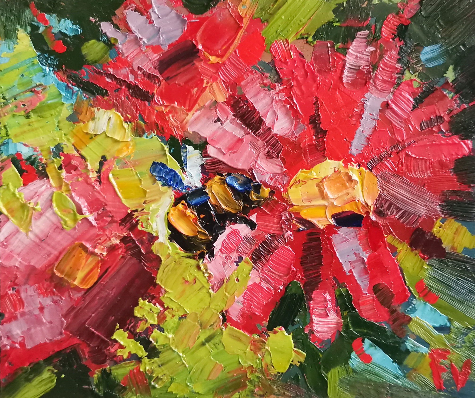 Honeybee Painting Daisy Original Art Small Impasto Oil Paint - Inspire ...