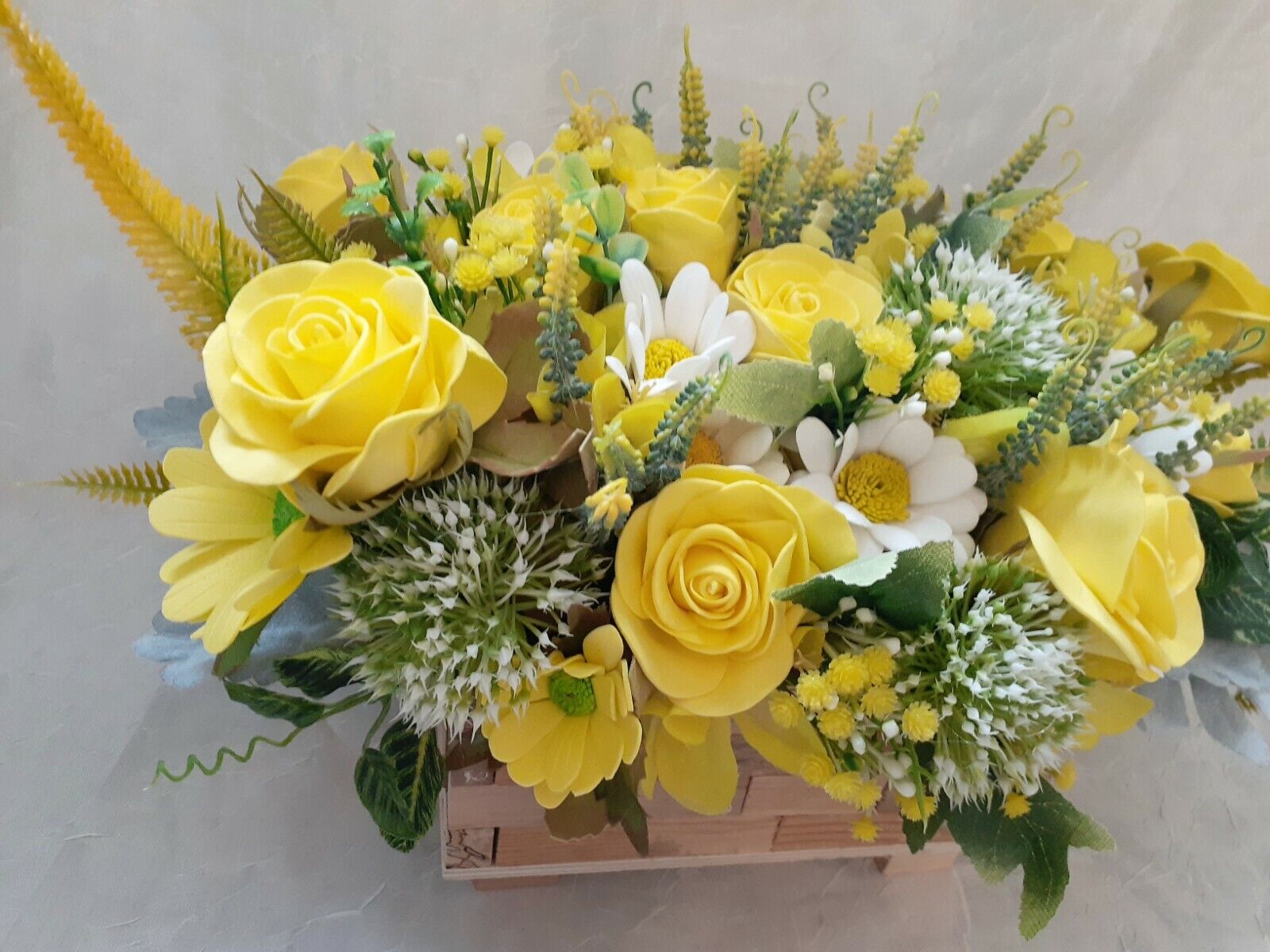 Yellow Floral Centerpiece, Roses and daisies arrangement, Fa Inspire