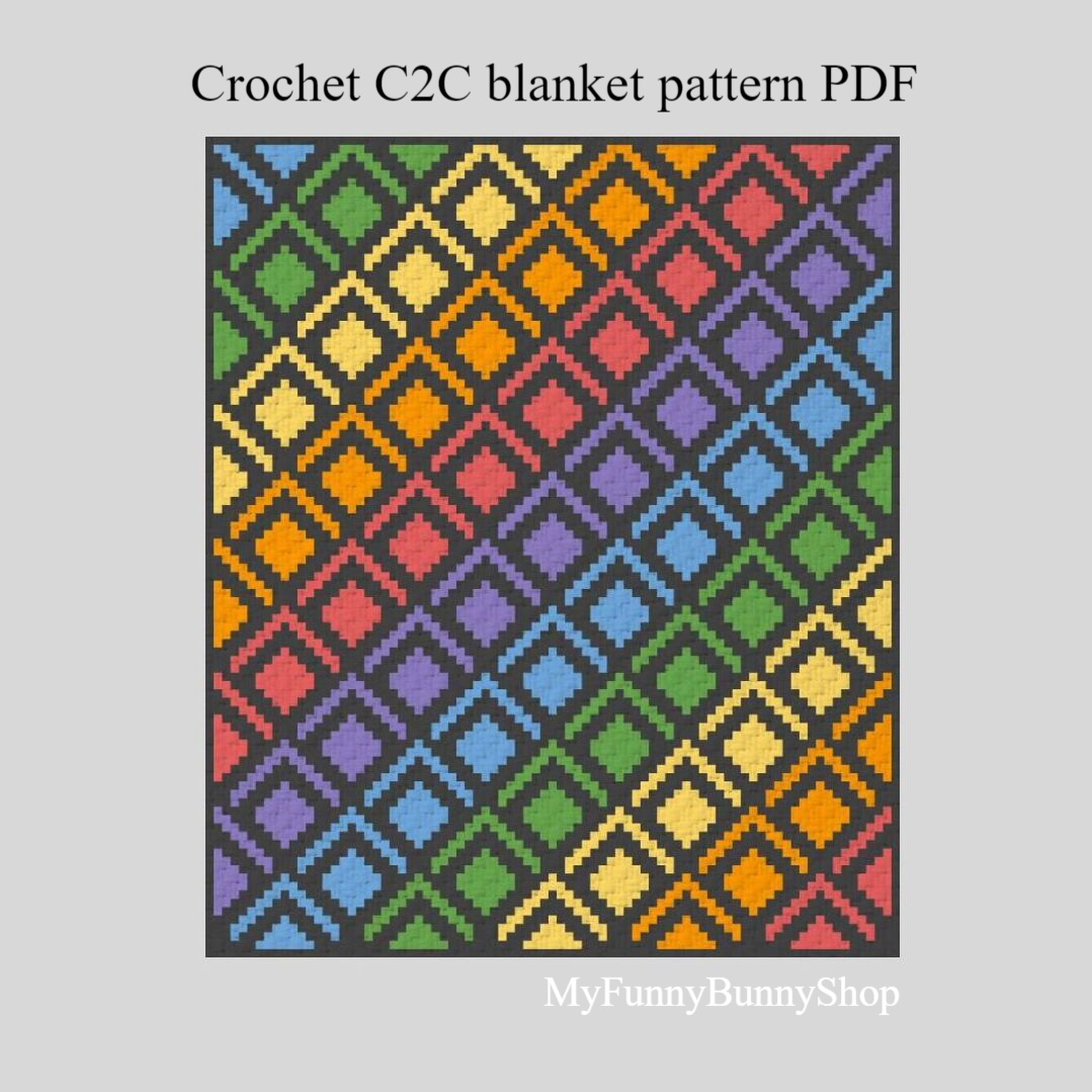 Crochet C2C Mosaic blanket pattern PDF Inspire Uplift