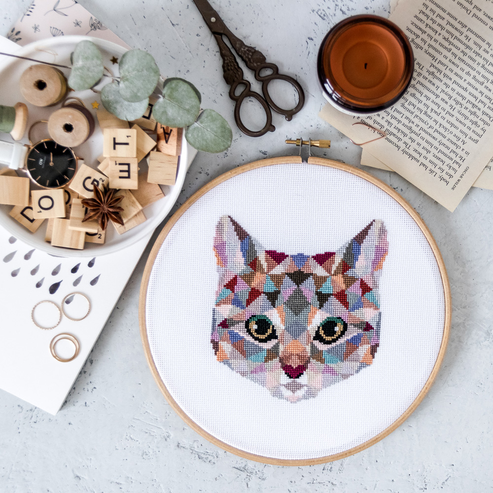 Geometric Cat Cross Stitch Pattern Inspire Uplift