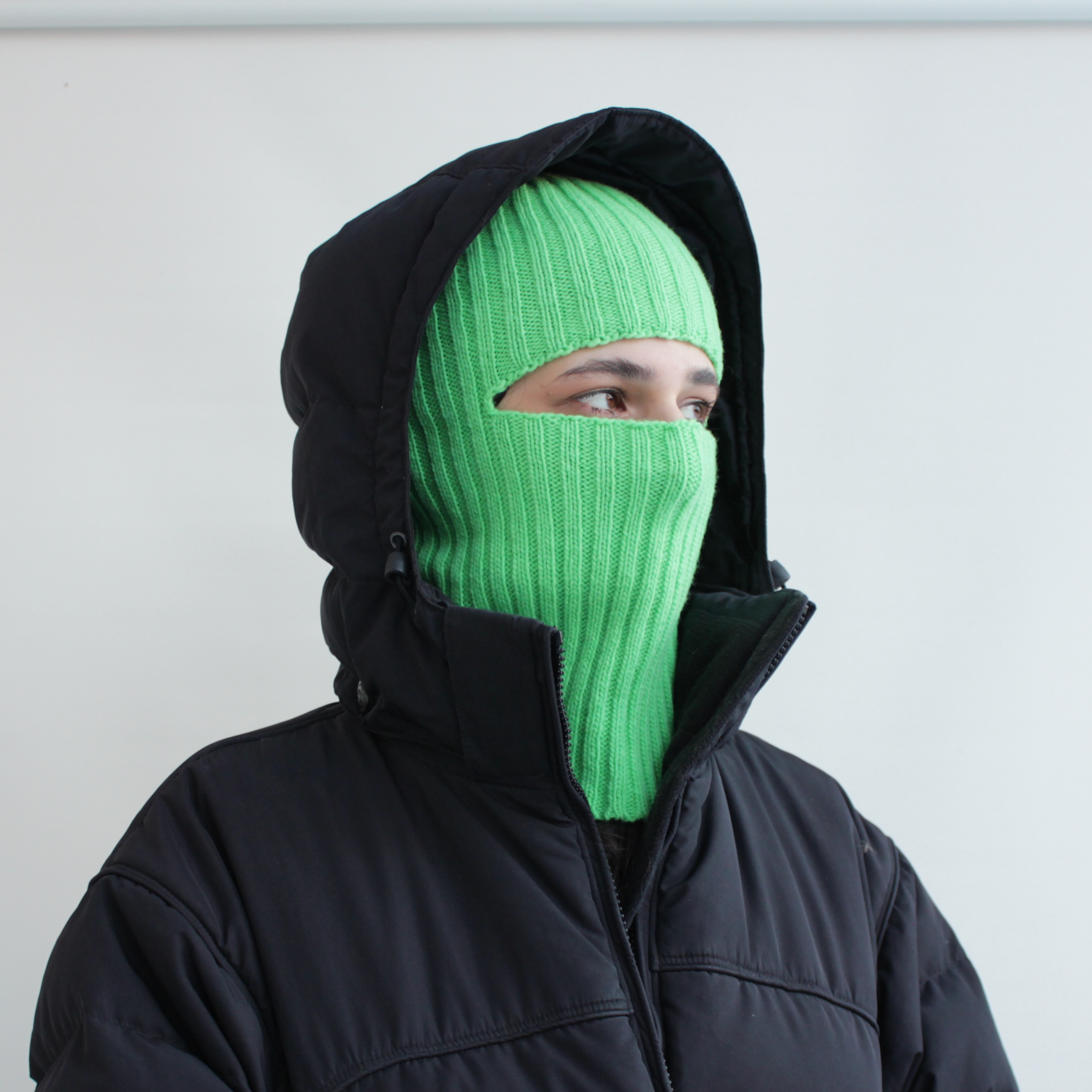 Balaclava green neon, knit balaclava, ski mask 1 hole, woole - Inspire  Uplift