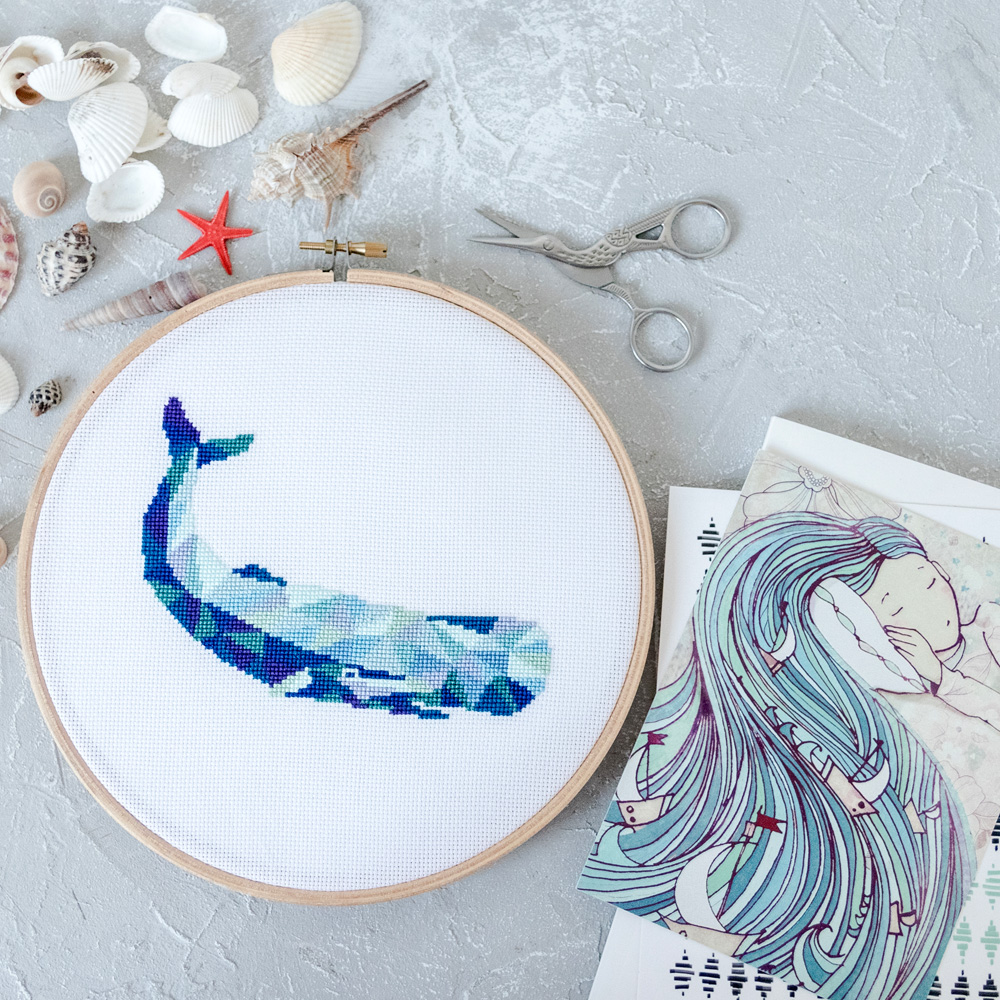 Geometric Whale Cross Stitch Pattern Inspire Uplift
