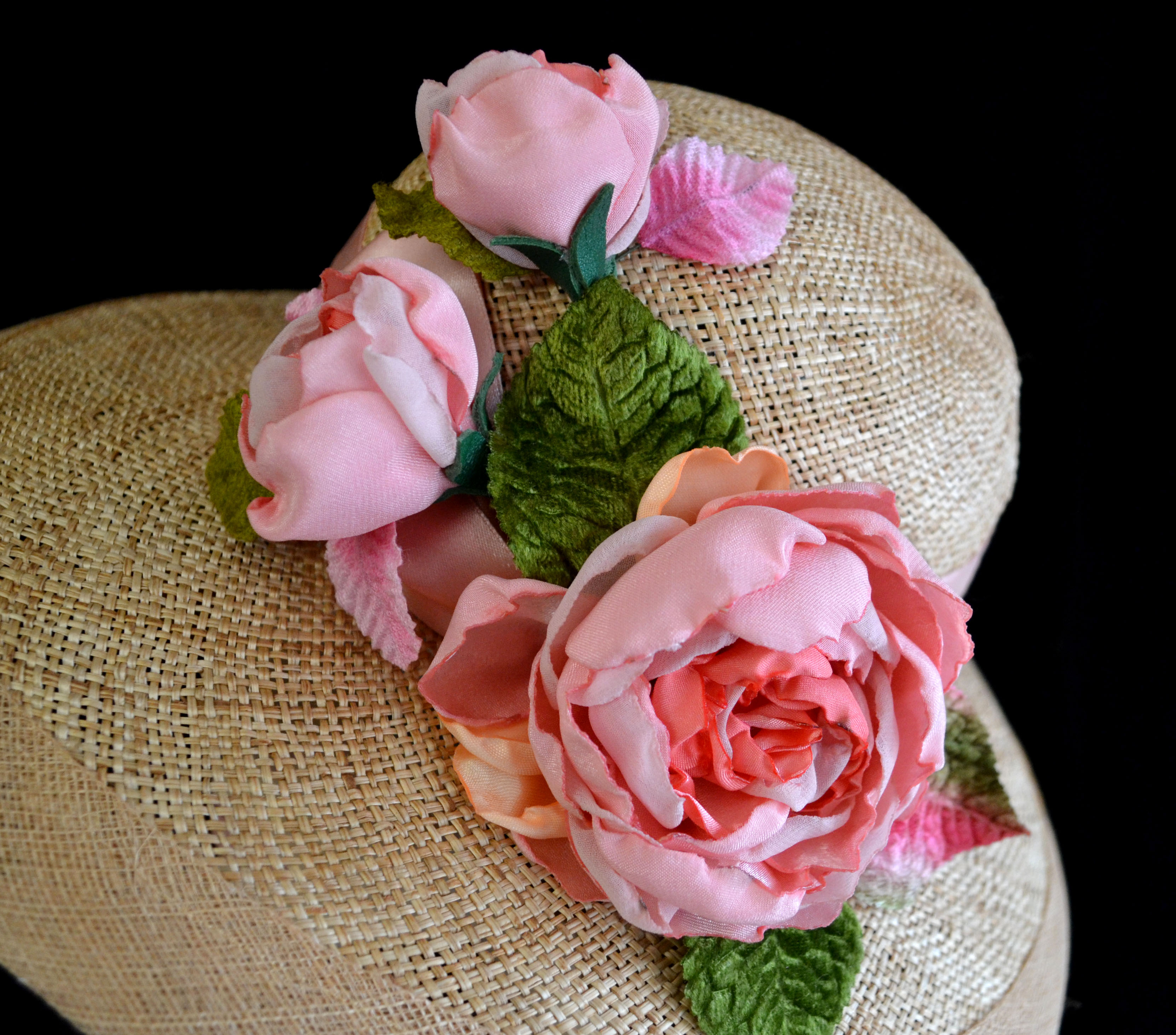 MADE TO ORDER . summer hat with flowers , straw