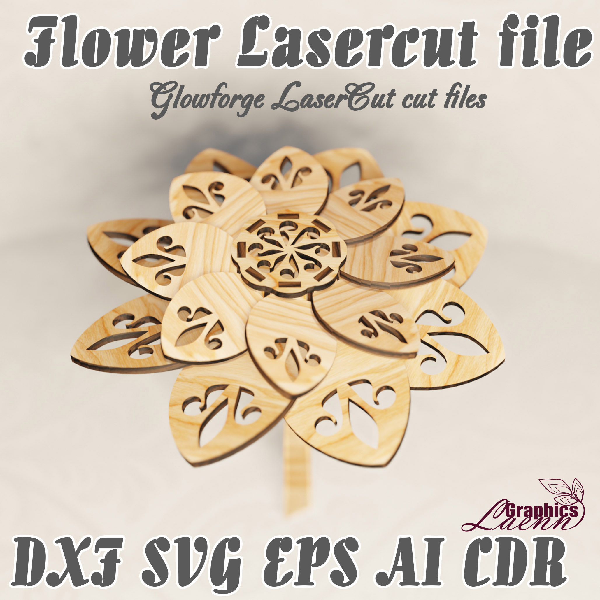 Flower 3 vector model for laser cut cnc, 3 mm, DXF CDR ai ep Inspire