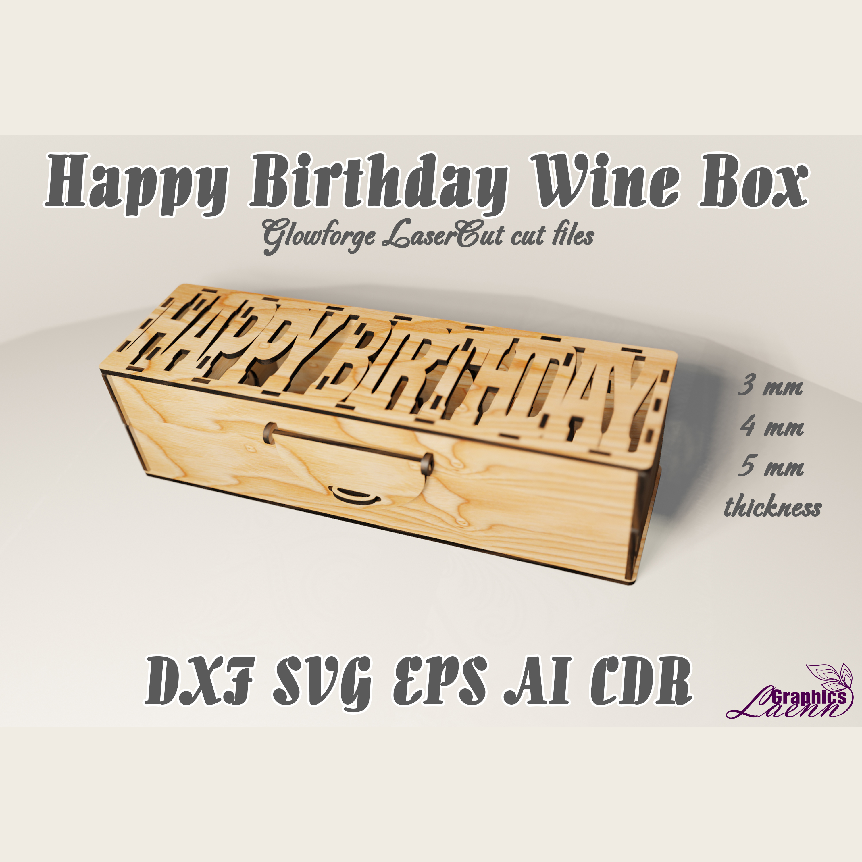 Happy Birthday Wine box, present box vector model for laser Inspire