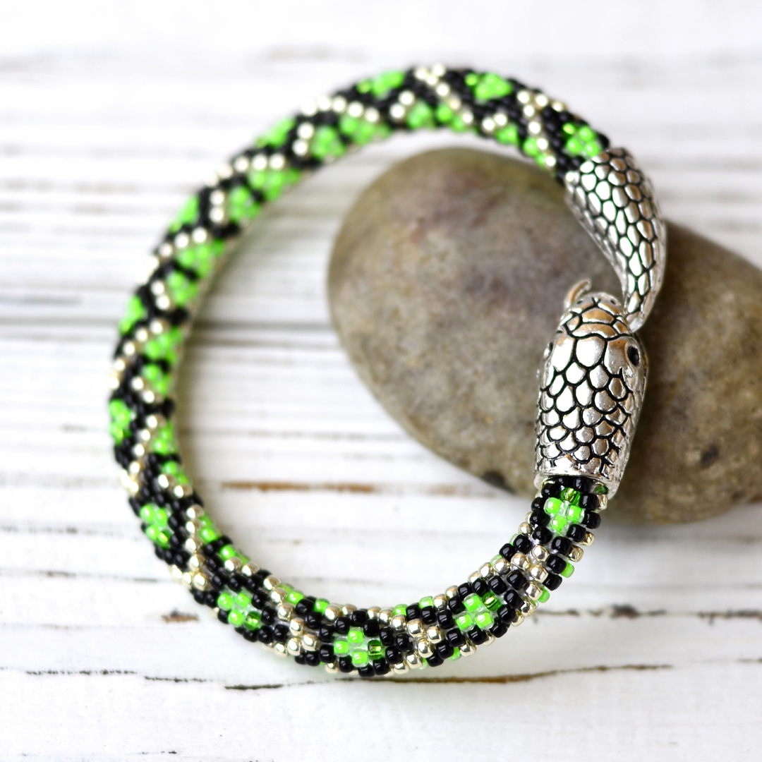 Beaded snake bracelet, Bumslang bracelet, Neon green bracele Inspire