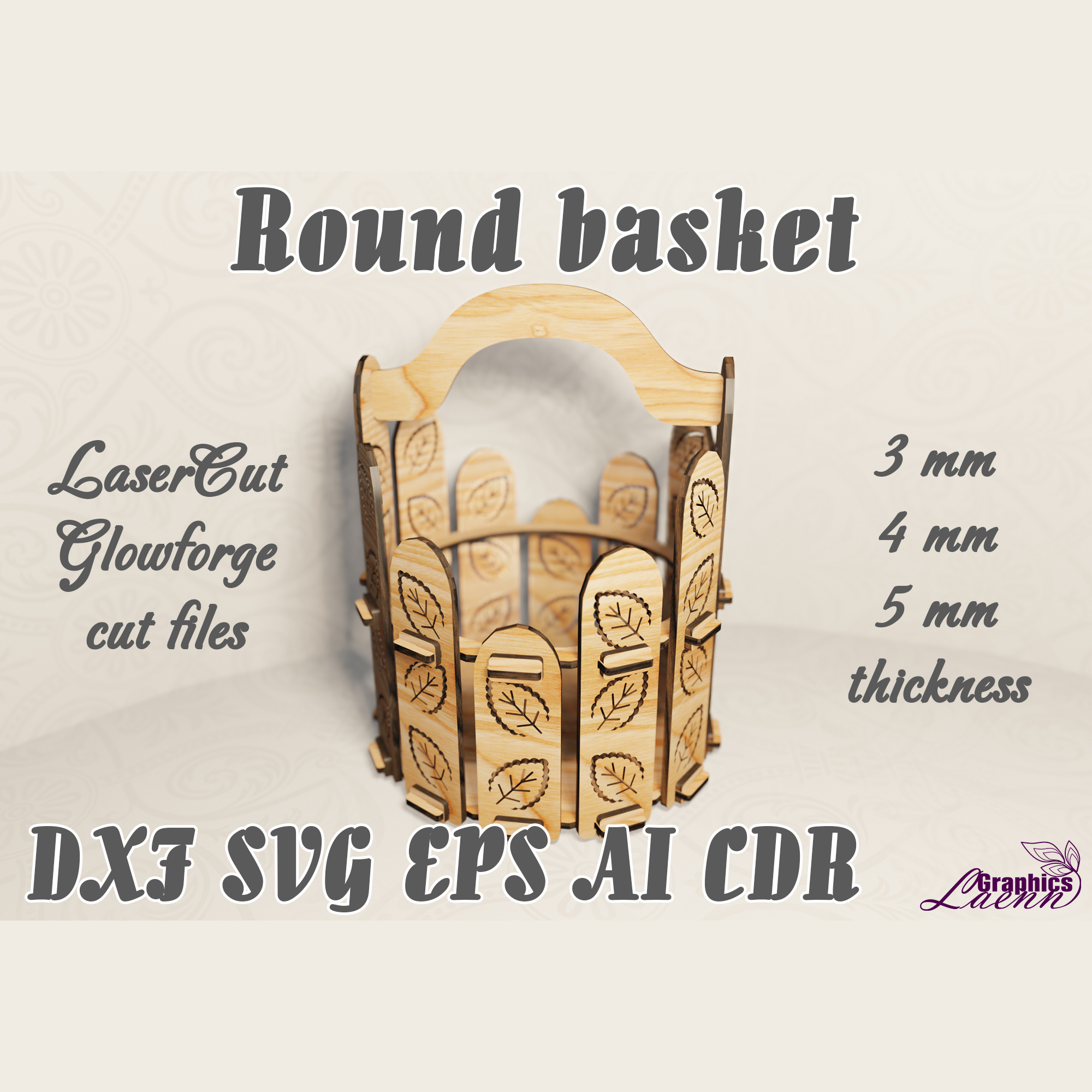 Round basket files for laser cut, for 3,4,5 mm thicknesses, Inspire