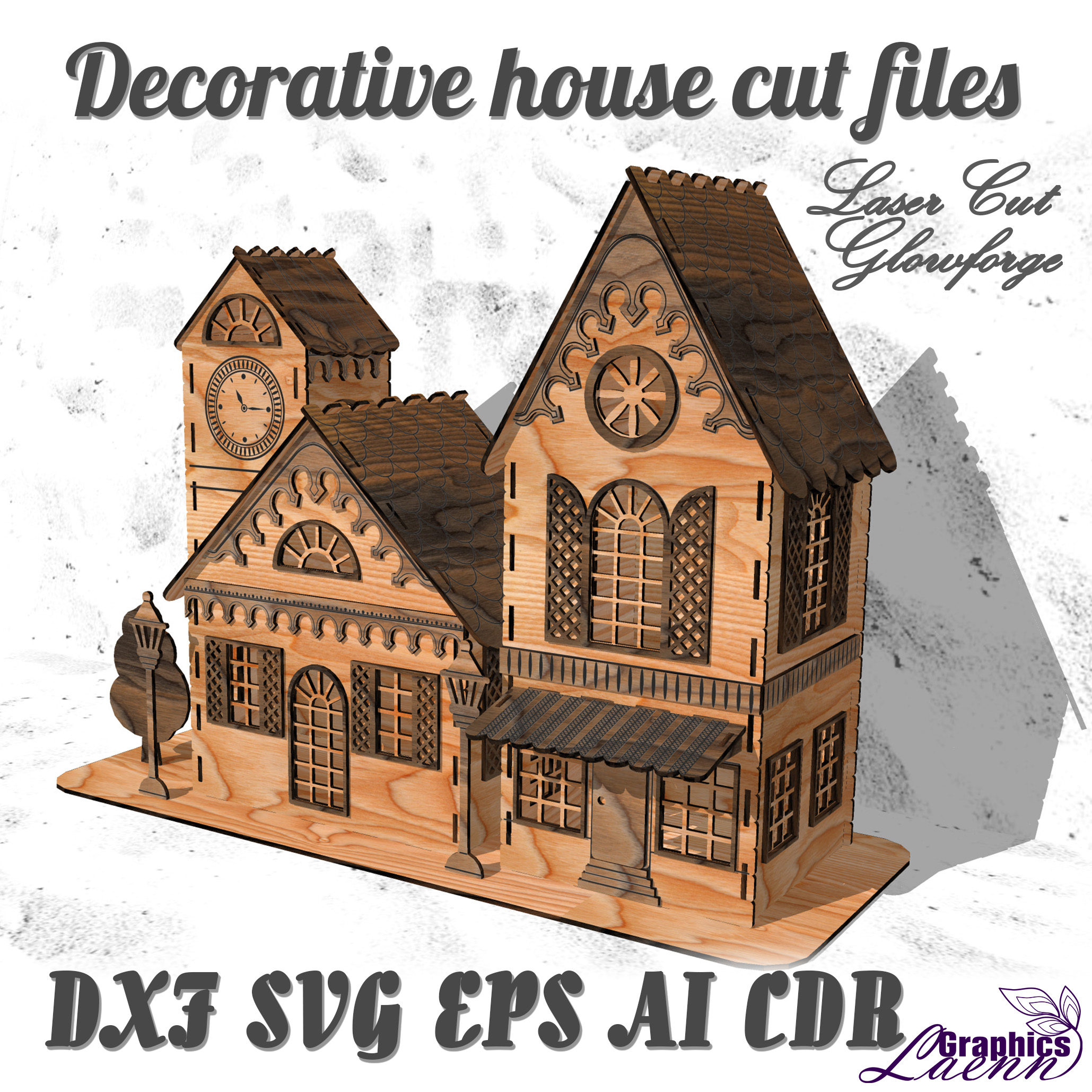 Decorative house laser cut files cnc plan, for 3 mm thicknes Inspire