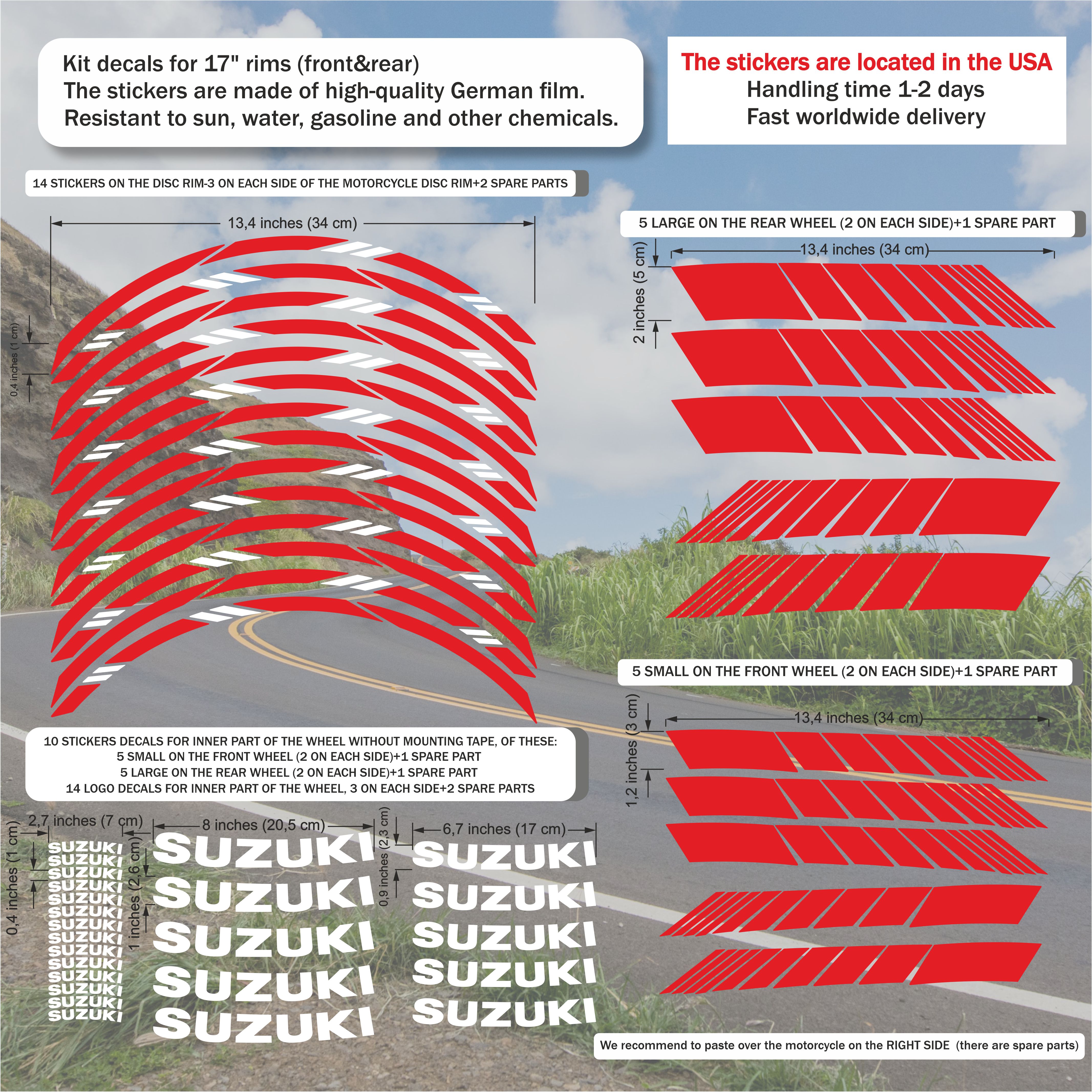 Wheel Stickers for Suzuki SFV650 Rim Stickers Decals Tape Stripes