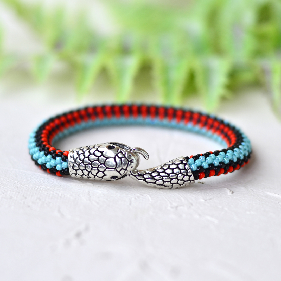 Blue & orange snake bracelet, Turquoise garter snake bracele Inspire