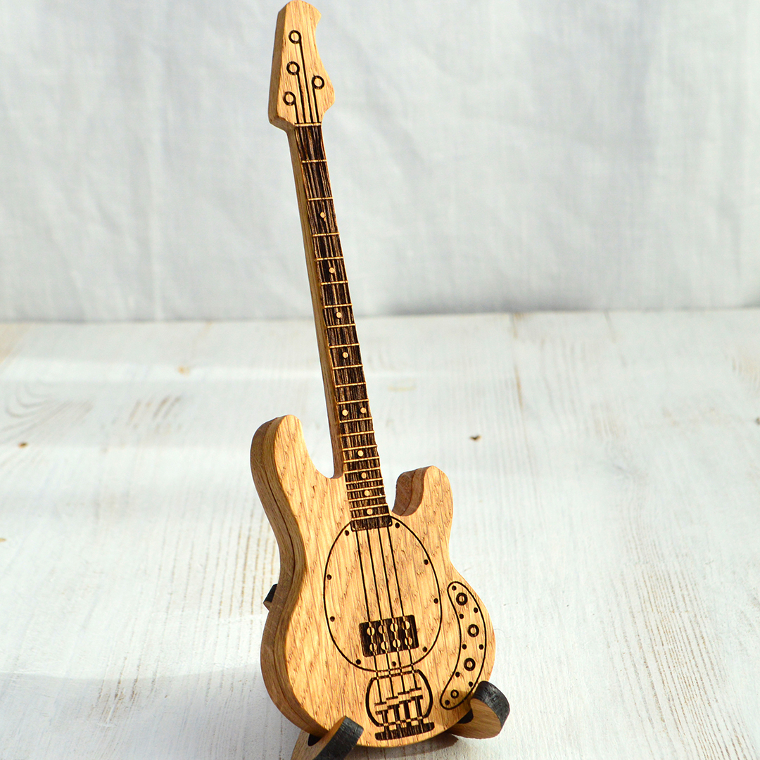 Bass Guitar Personalized Pick Box with Stand, Wooden Guitar Inspire