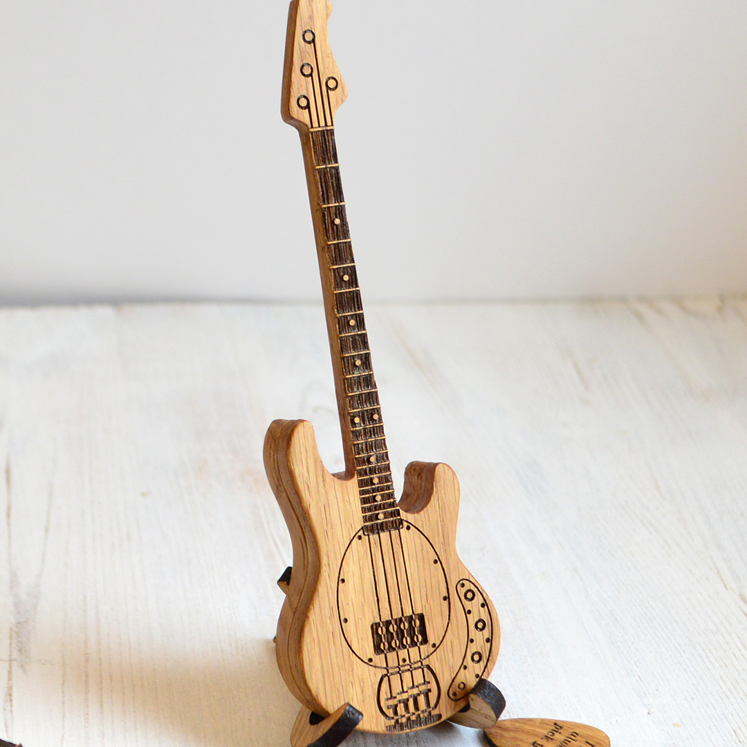 Bass Guitar Personalized Pick Box with Stand, Wooden Guitar Inspire