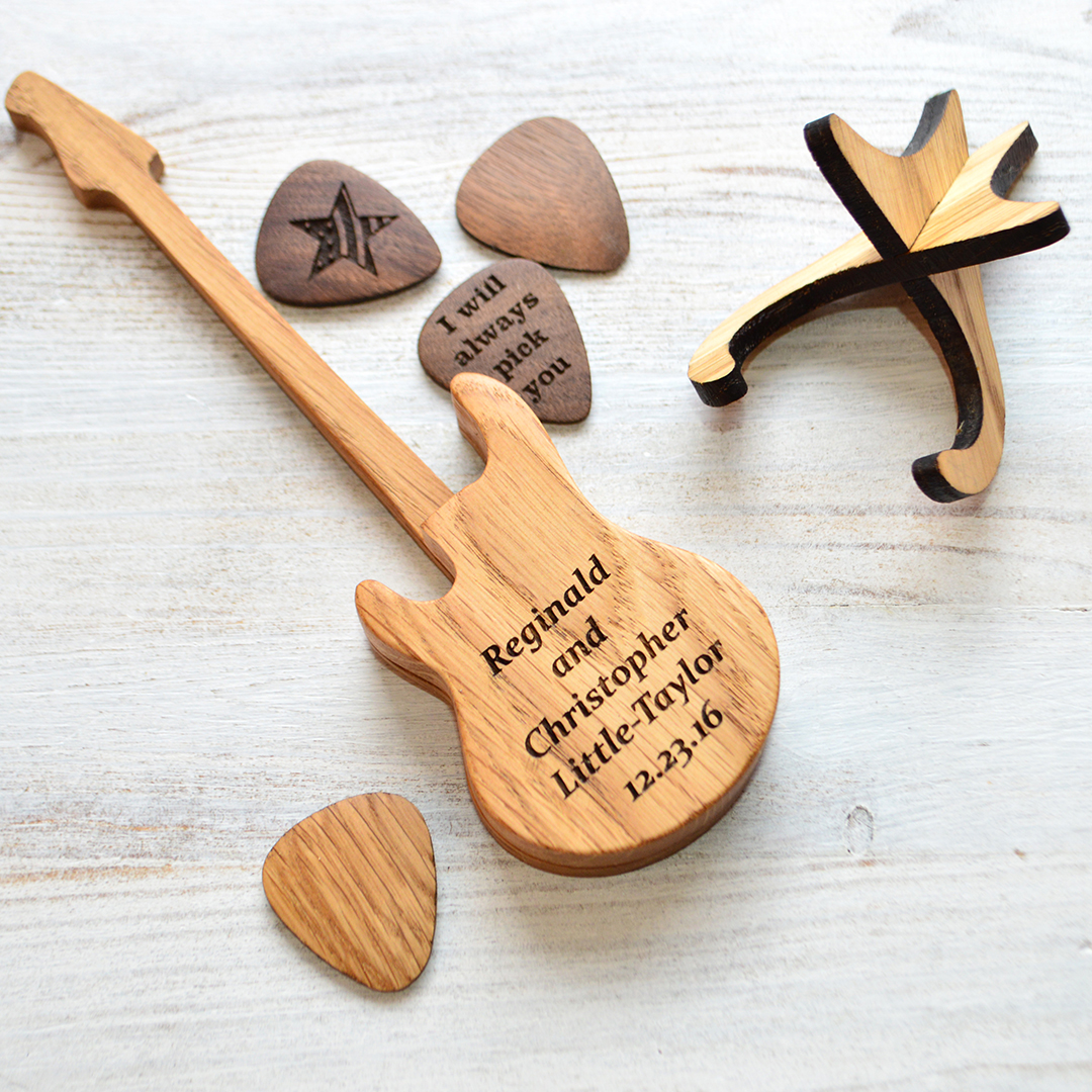 Bass guitar box with wooden guitar pick, personalized guitar Inspire