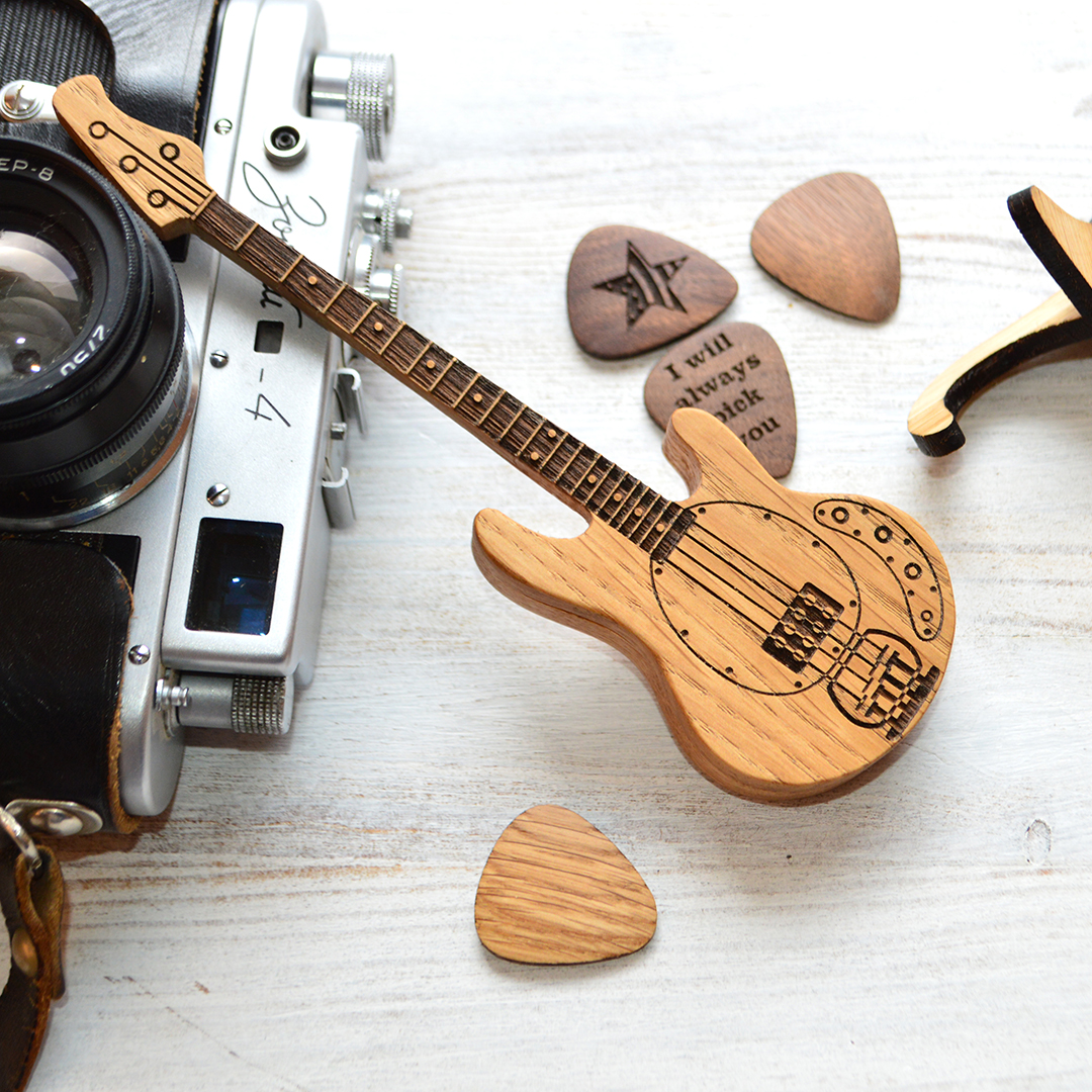 Bass guitar box with wooden guitar pick, personalized guitar Inspire