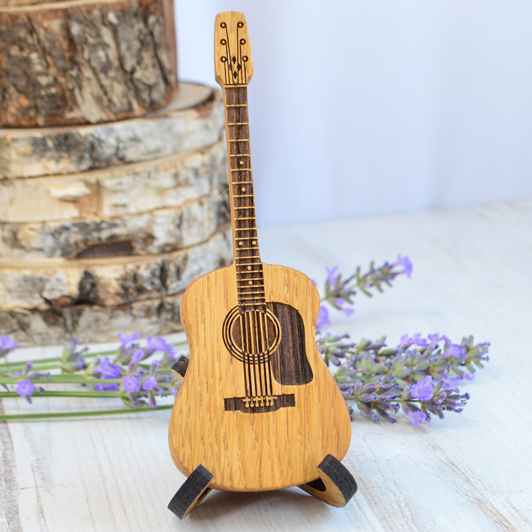 Wooden acoustic guitar pick box with stand personalized gift Inspire