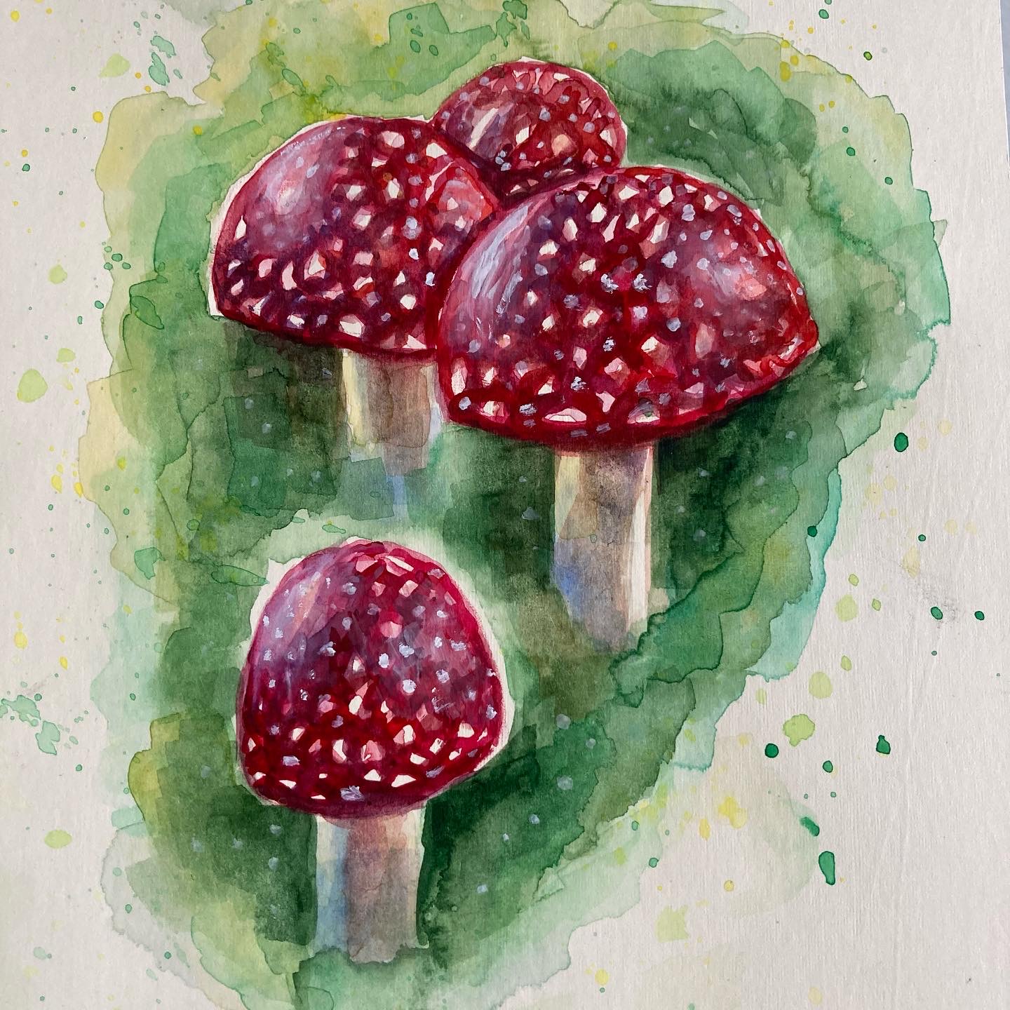 Mushroom Watercolor Painting, Original Mushroom Art, Cottage Inspire