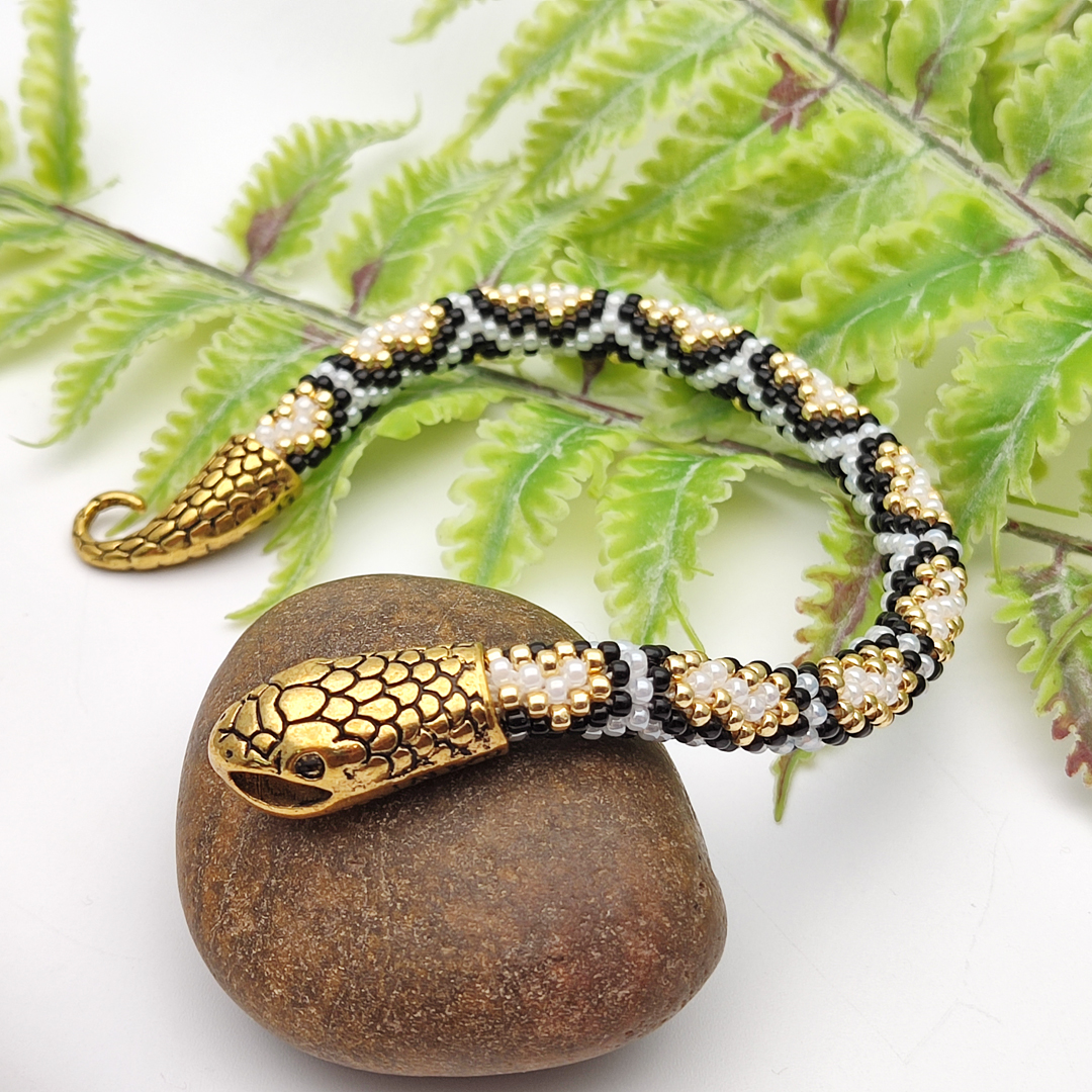 Snake bracelet, White snake beaded bracelet for women, Handm