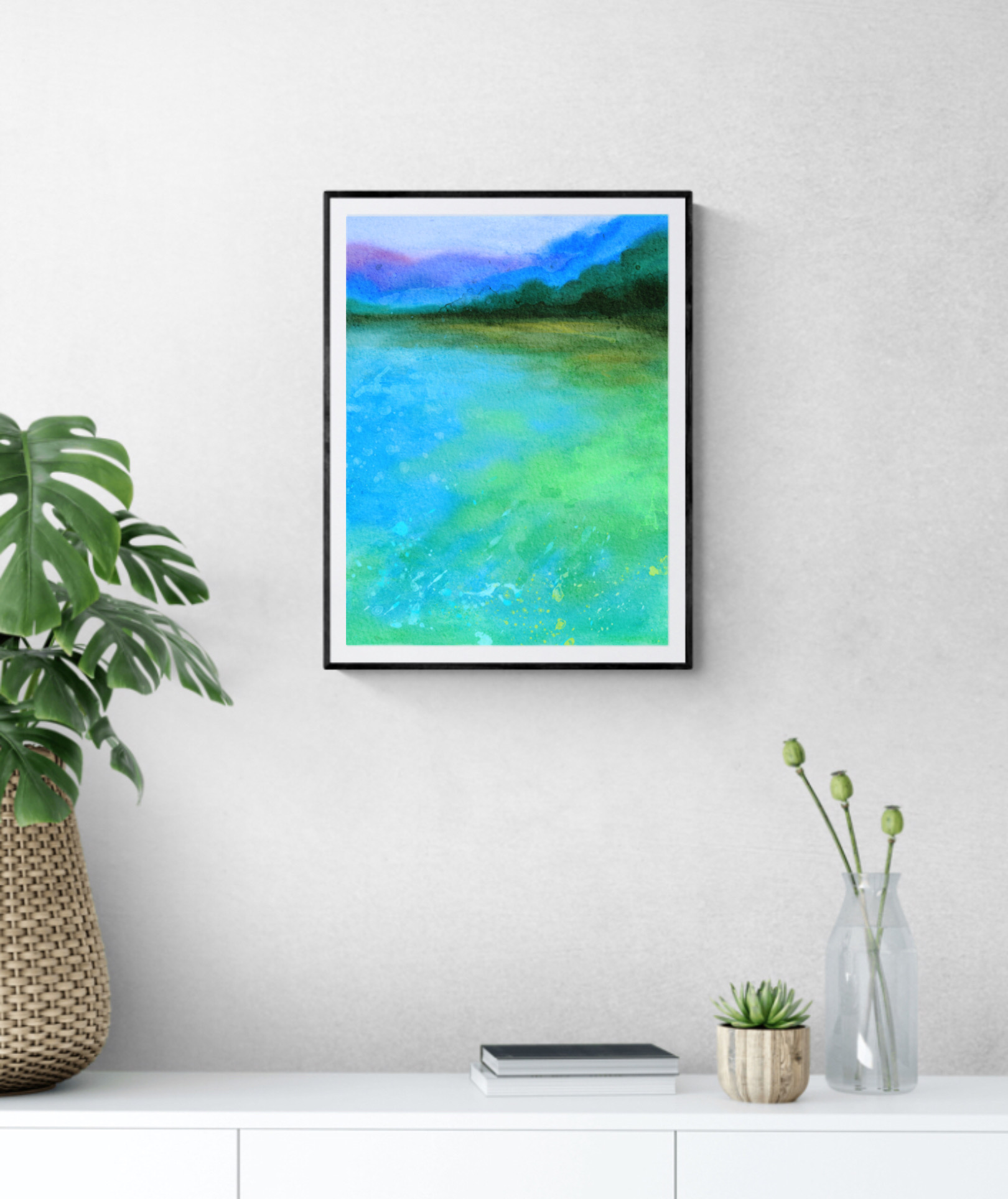 Blue Lake Watercolor Print Abstract Print Blue Lake Wall Art | Inspire ...