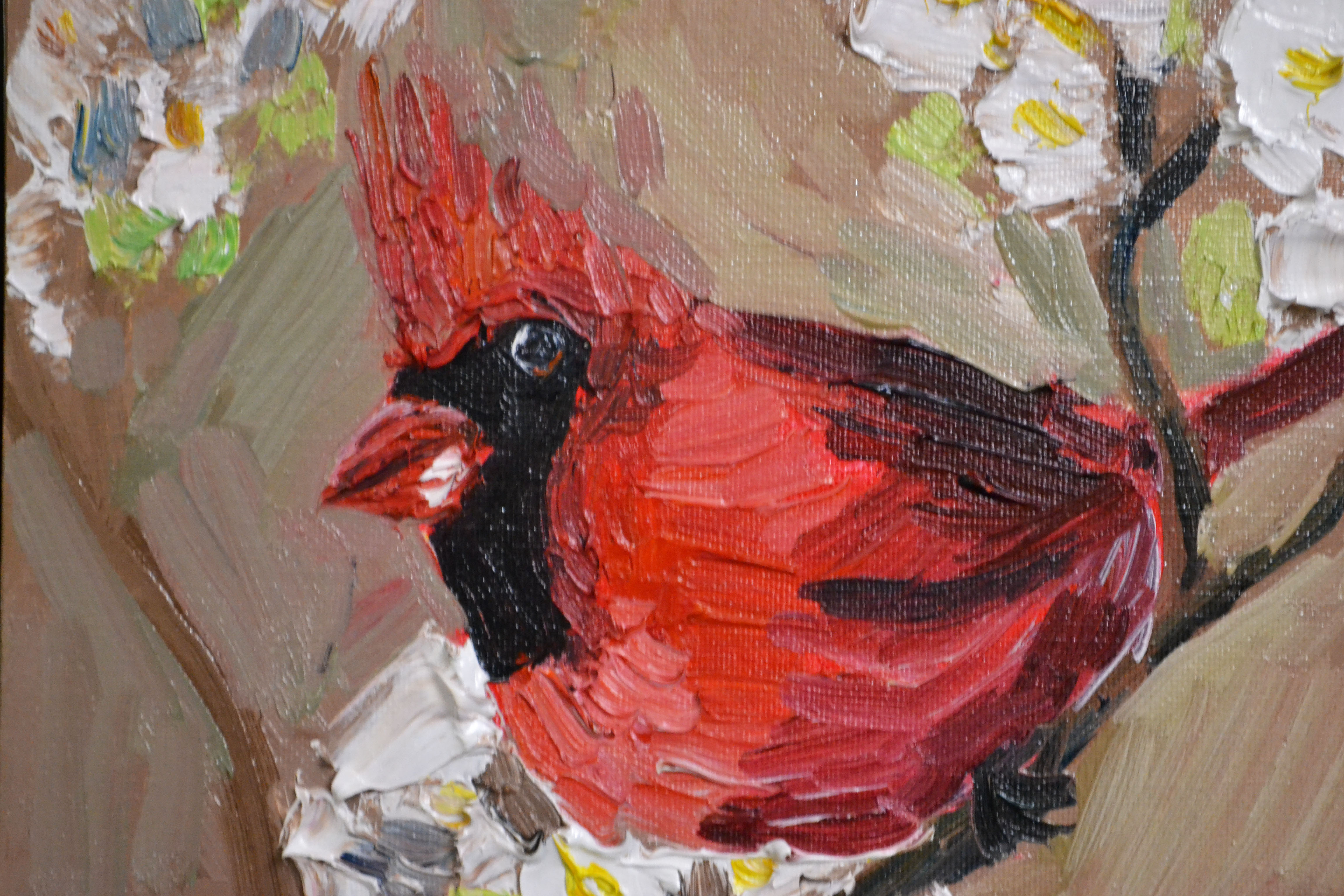 red bird painting, oil on canvas, Original birds wall art, c Inspire