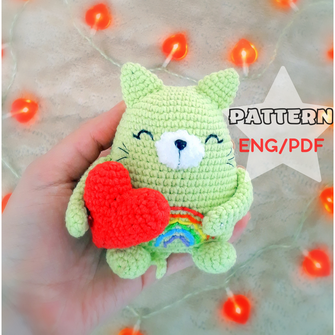 Cat crochet pattern, DIY cat toy, Stuffed cat toy, Heart pat Inspire Uplift