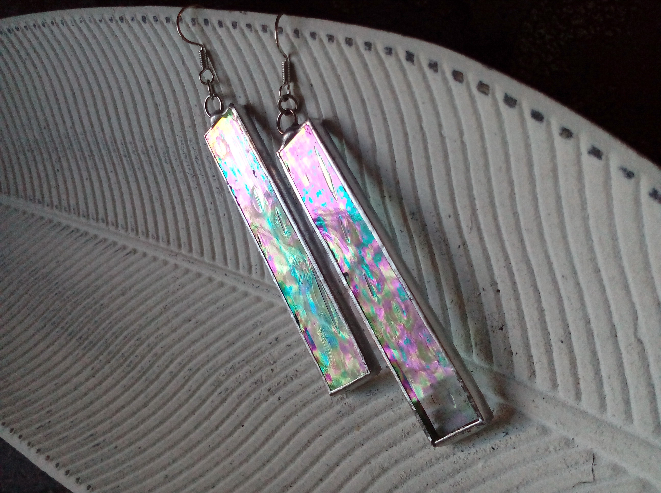 Iridescent stained glass earrings, simple stained glass Inspire Uplift