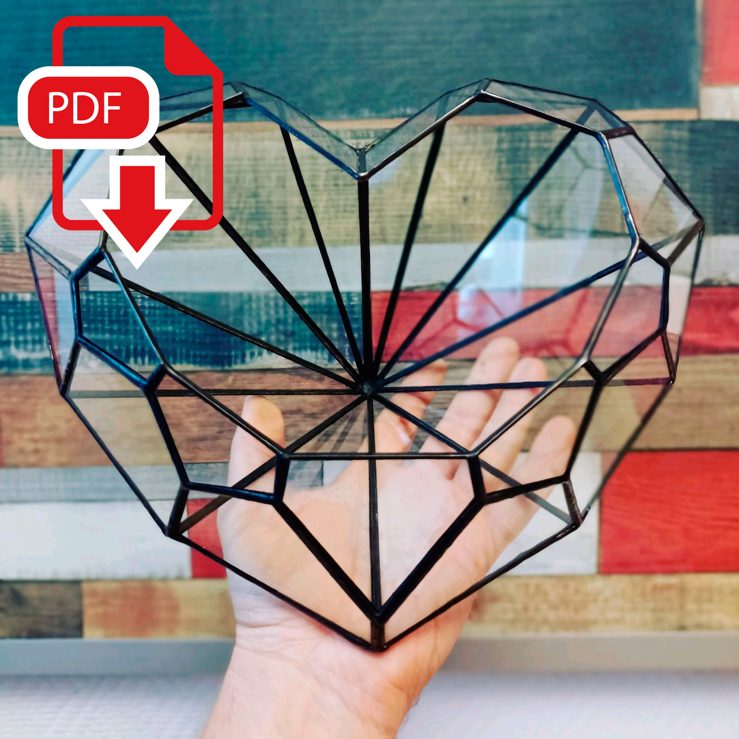 Stained glass terrarium template Heart. Printable pattern. D Inspire