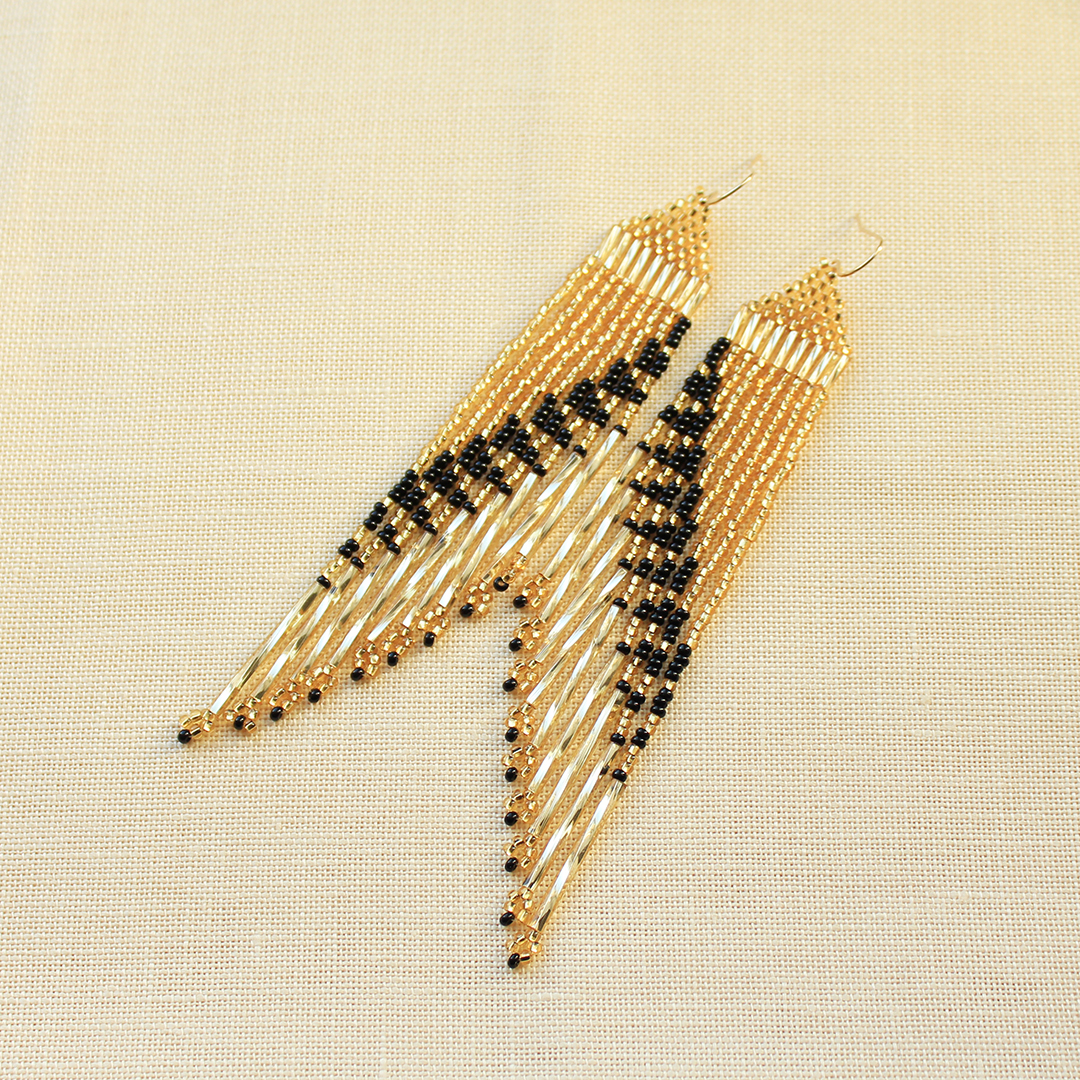 Gold fringe beaded earrings Long duster earrings Inspire Uplift