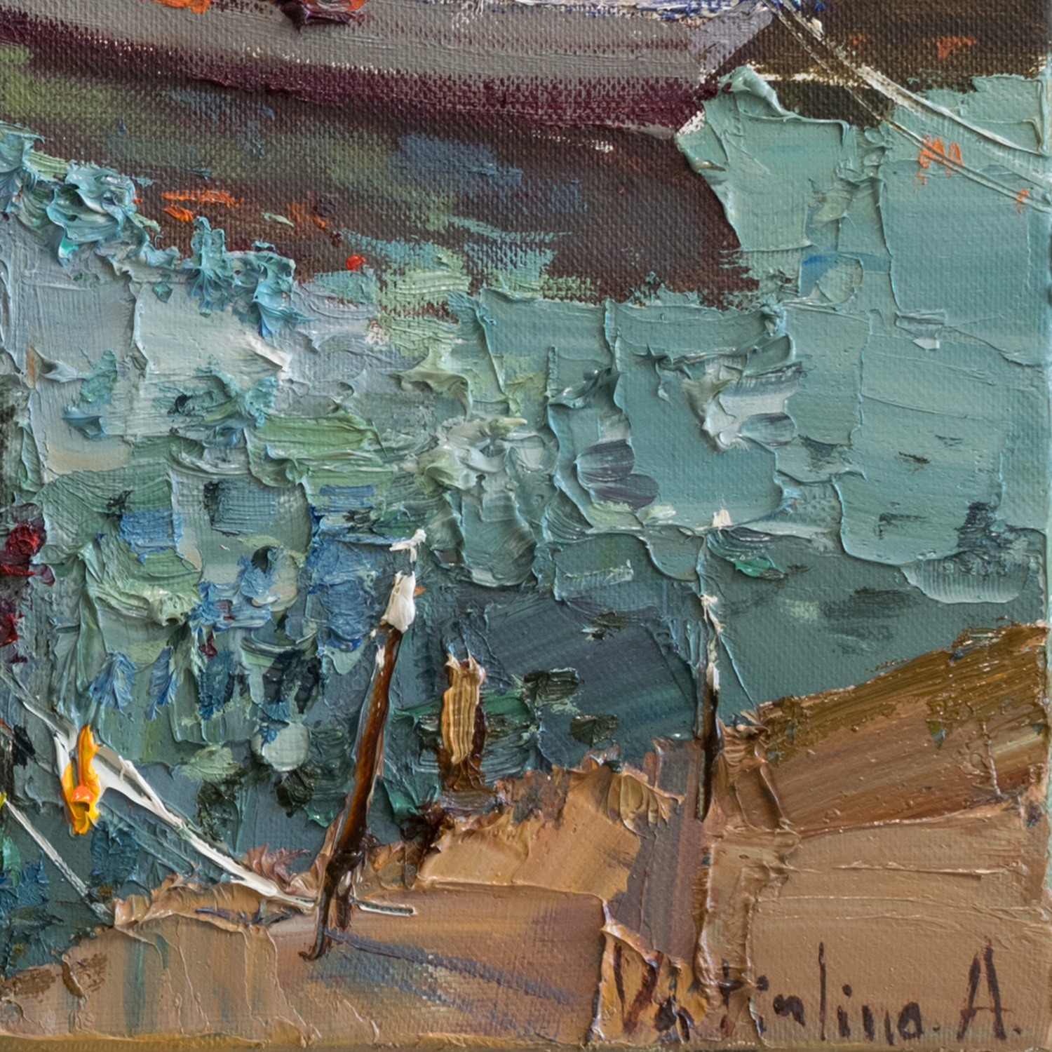 Boats Impasto Original oil painting Seascape painting Rowi Inspire