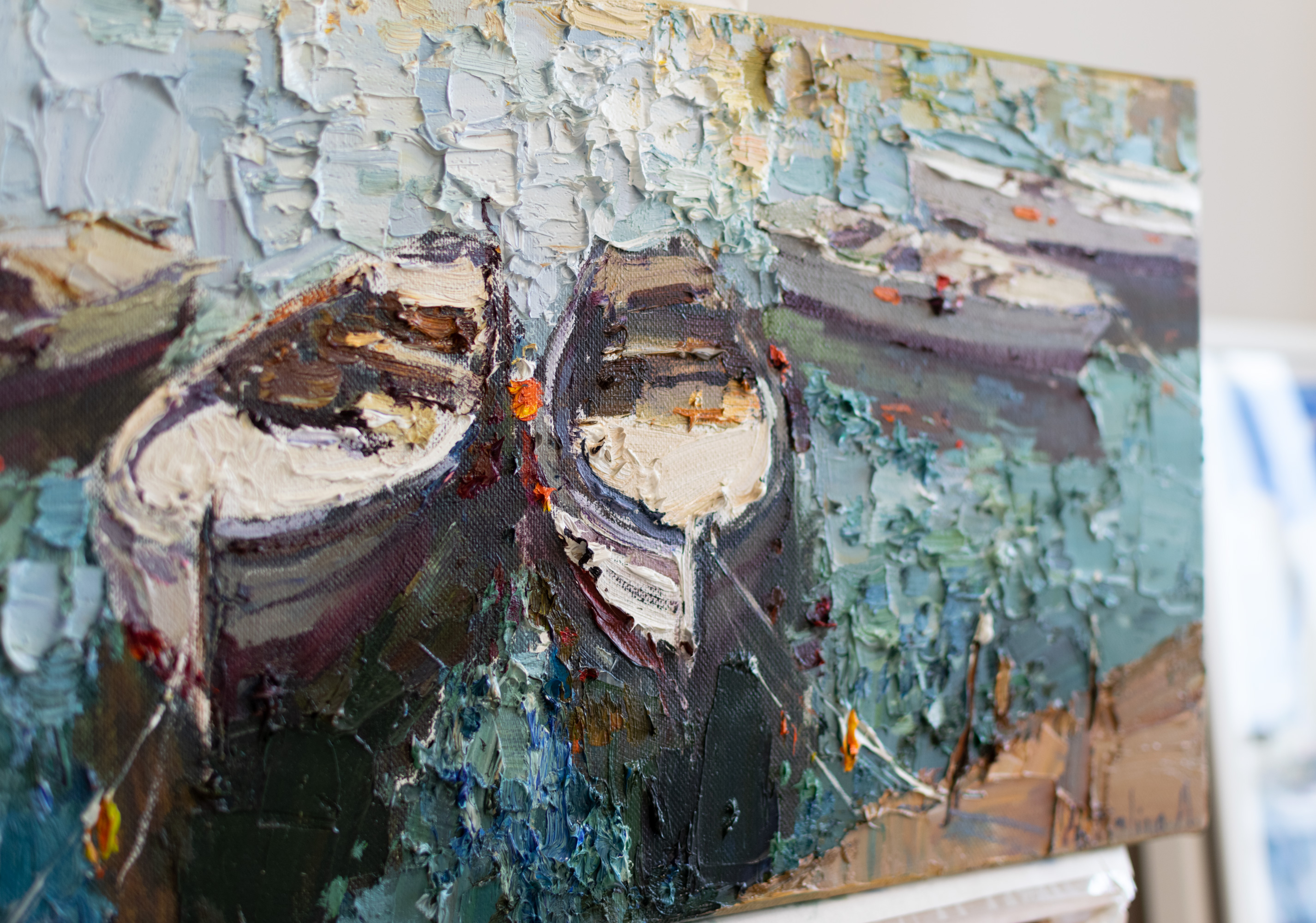 Boats Impasto Original oil painting Seascape painting Rowi Inspire