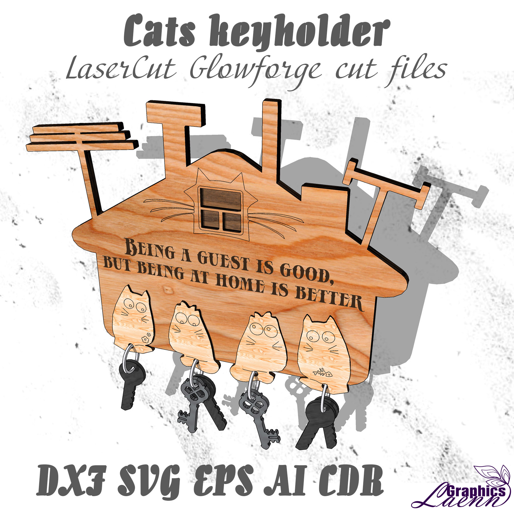 Cats key with cat pedants holder vector model for laser cut Inspire