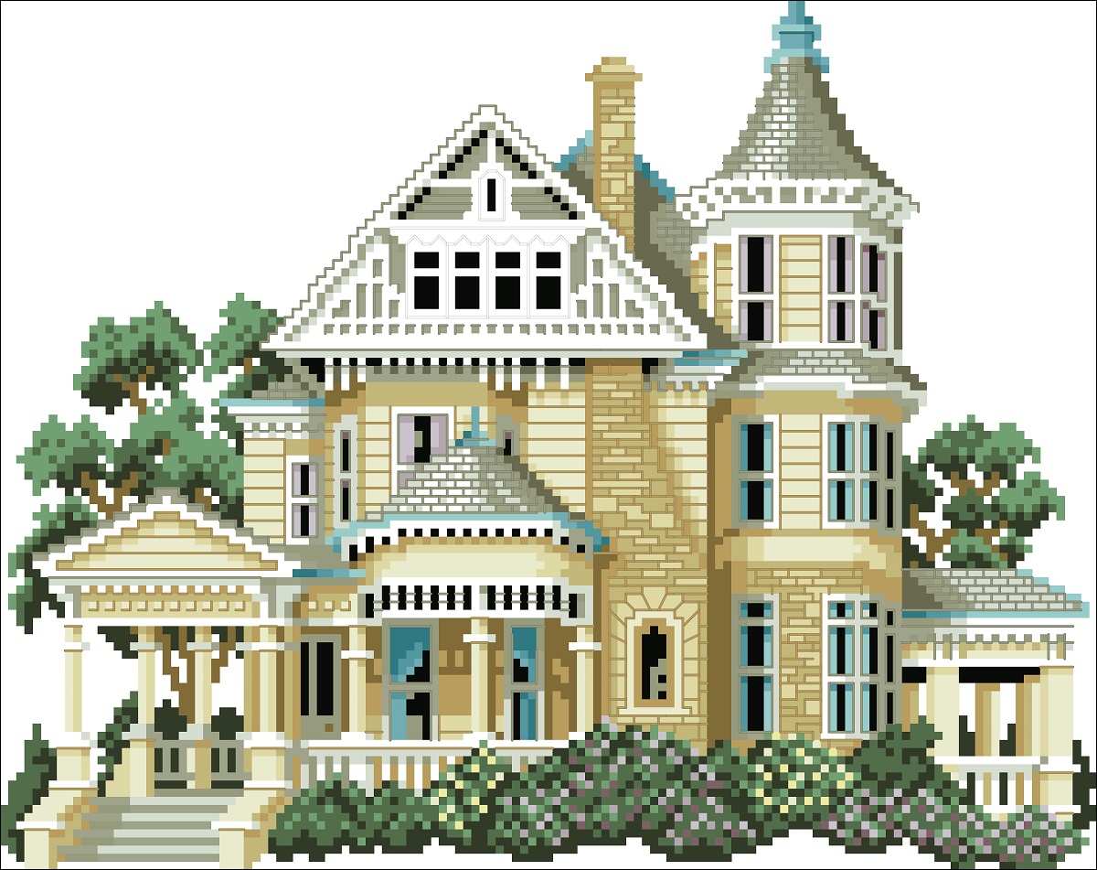 Digital Vintage Cross Stitch Pattern Victorian Mansion Gre Inspire