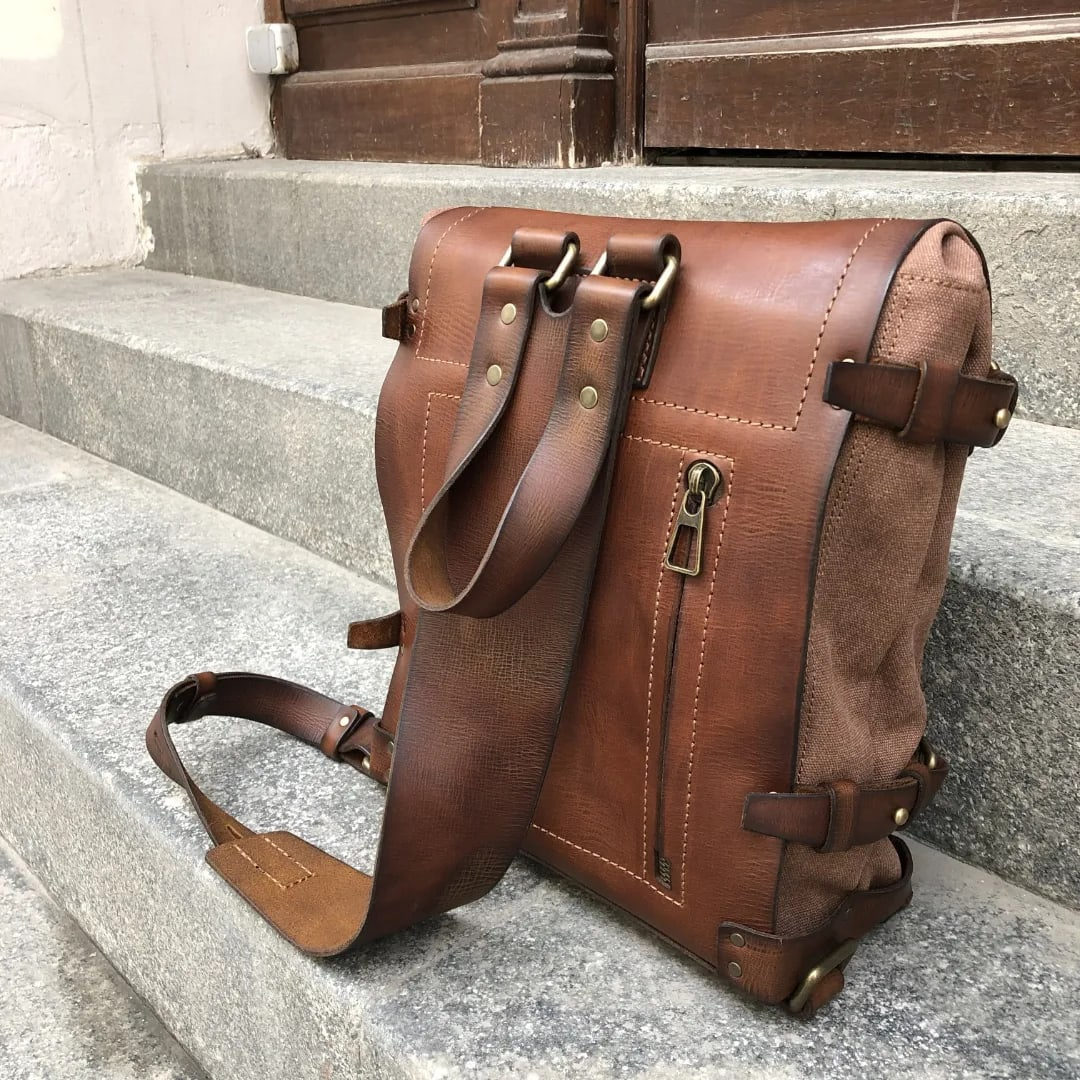 Leather Canvas Backpack Sling Backpack Messenger Bag Satchel Inspire