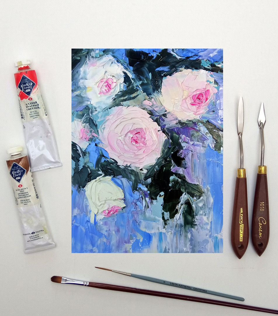 Impasto Oil Painting Floral Artwork Original Art Roses Wall - Inspire ...
