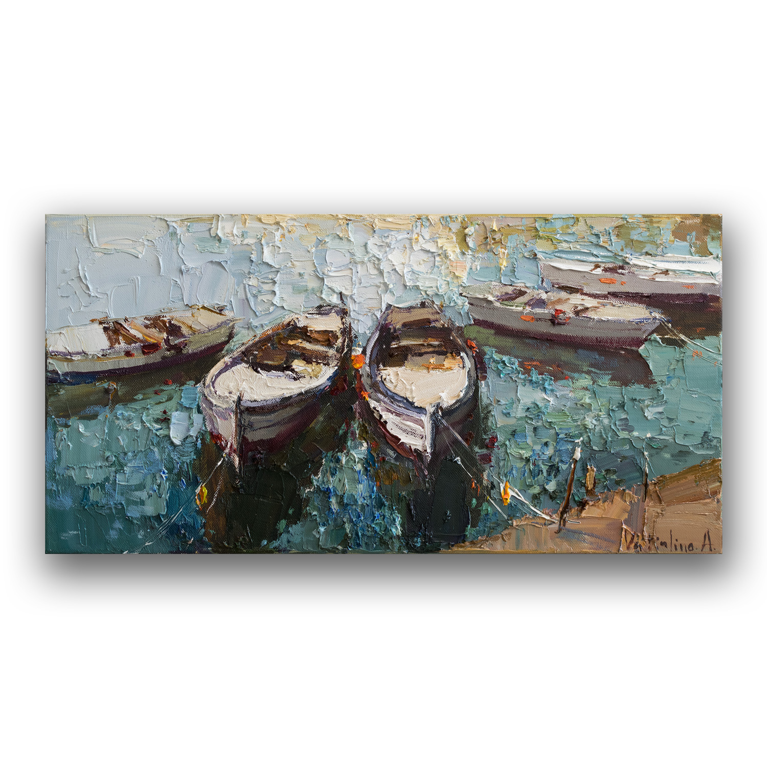 Boats Impasto Original oil painting Seascape painting Rowi Inspire
