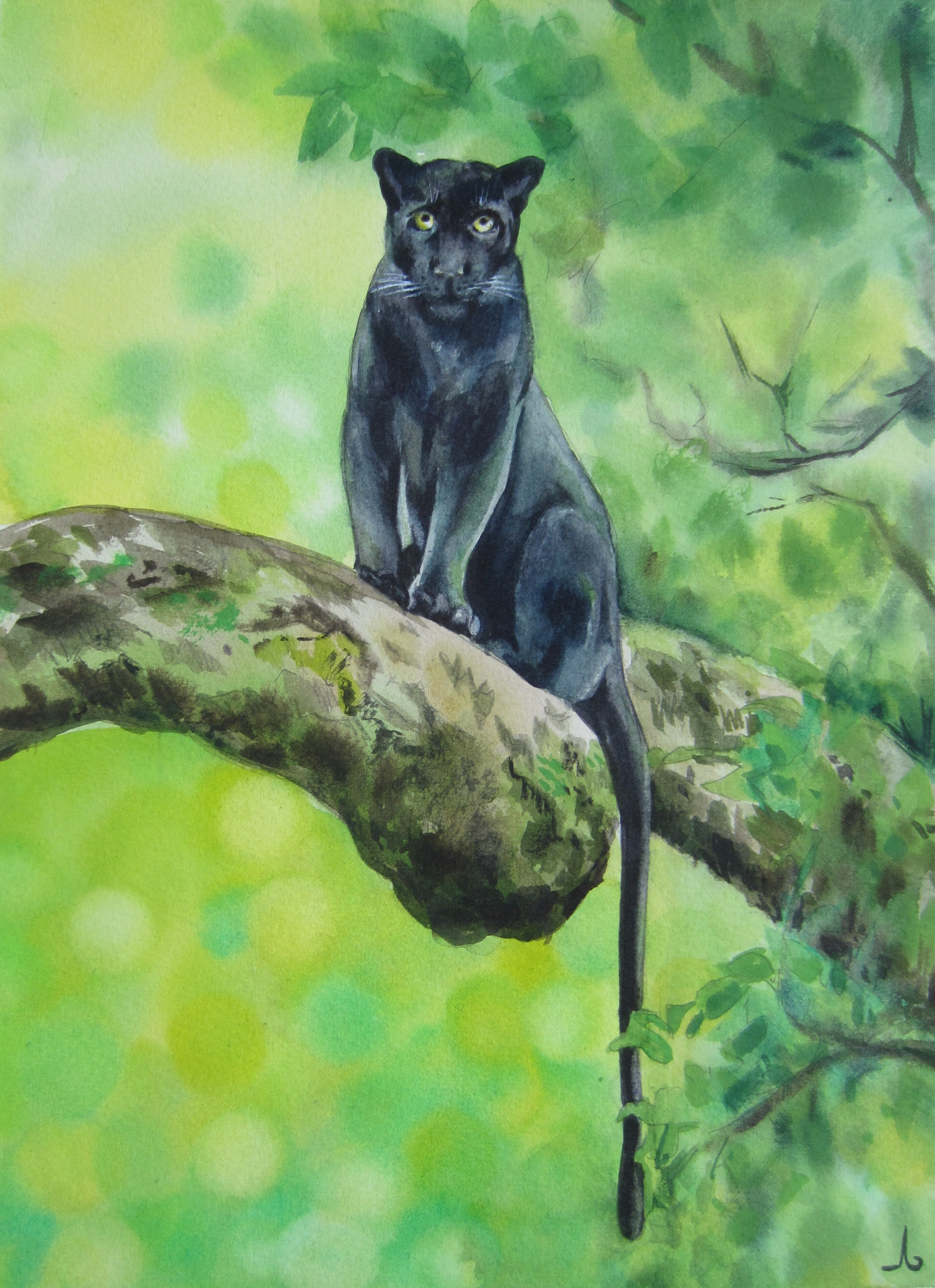 Original watercolor painting Panther, decoration for office, Inspire Uplift
