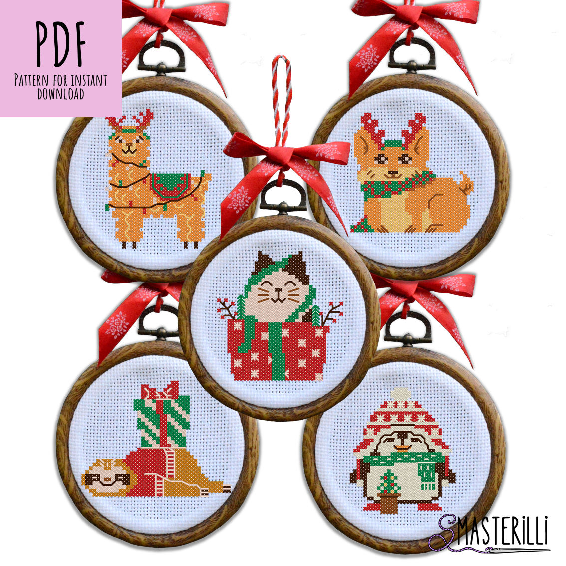 Christmas animals cross stitch pattern PDF , lama, pe Inspire
