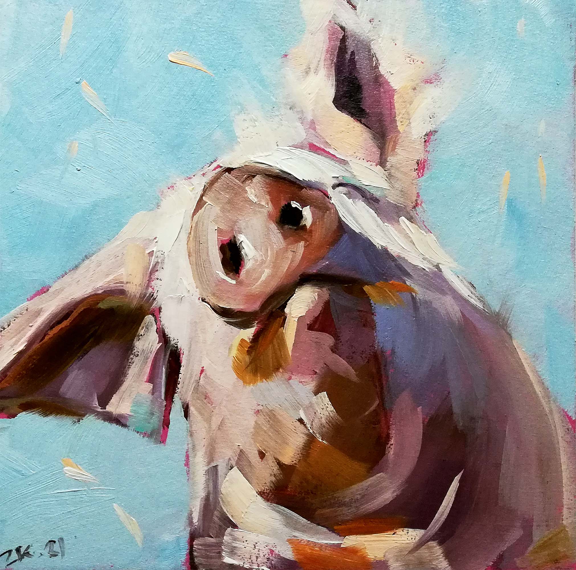 Pig Oil Painting Original Farm Animals Farmhouse Impressioni Inspire