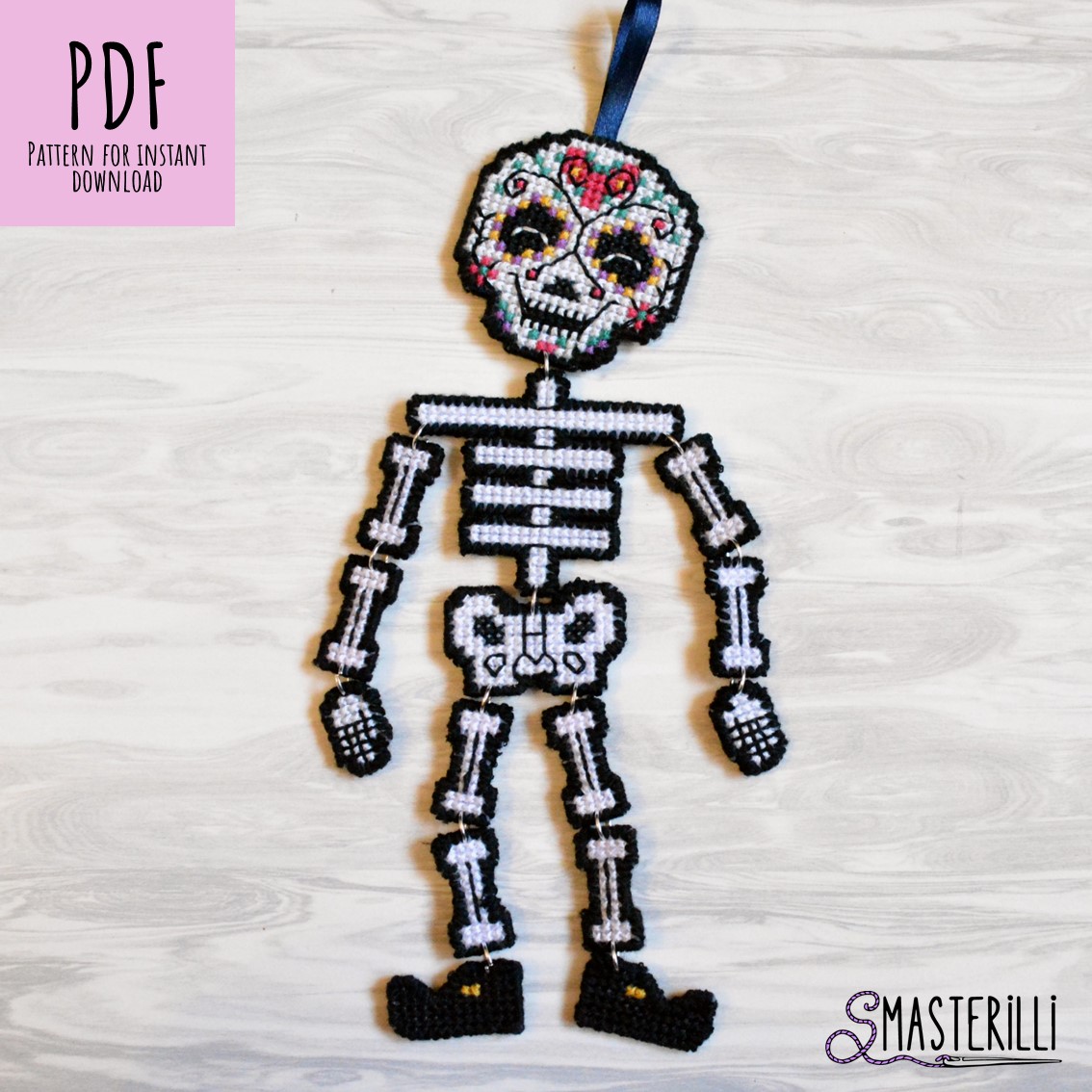 Sugar skull skeleton cross stitch pattern PDF for plastic ca | Inspire ...