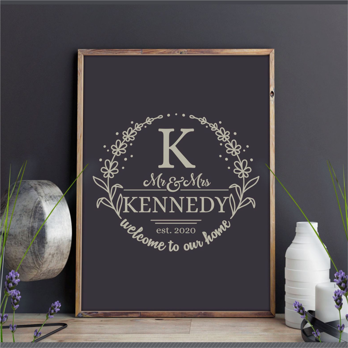 Mr and Mrs sign, Family Last Name Floral wreath, Rustic Sign - Inspire ...