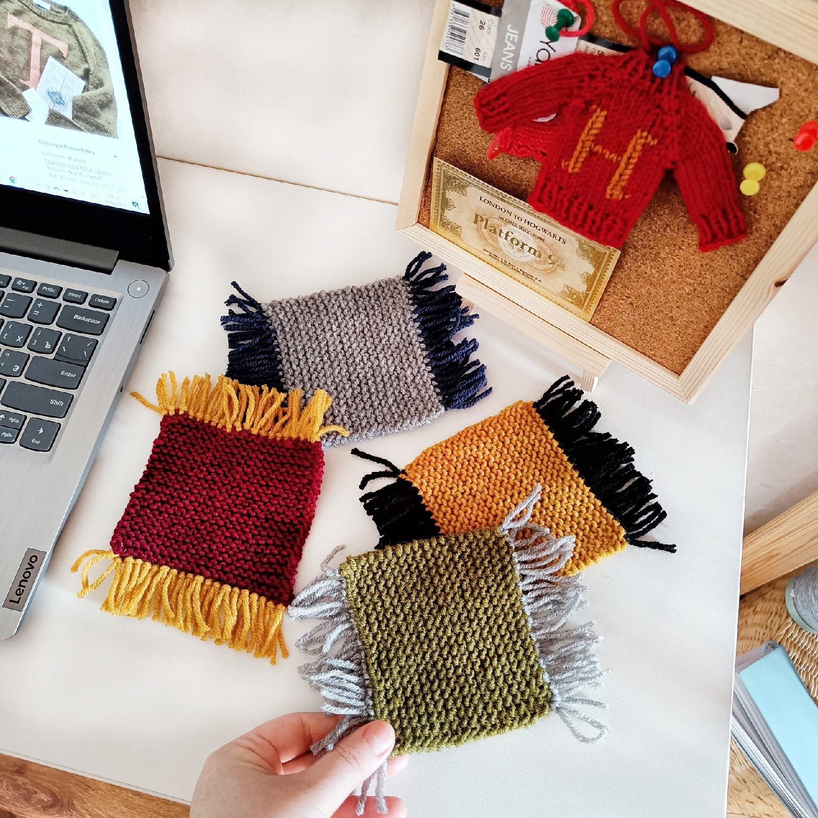 Harry Potter House Colors hand knit Coasters