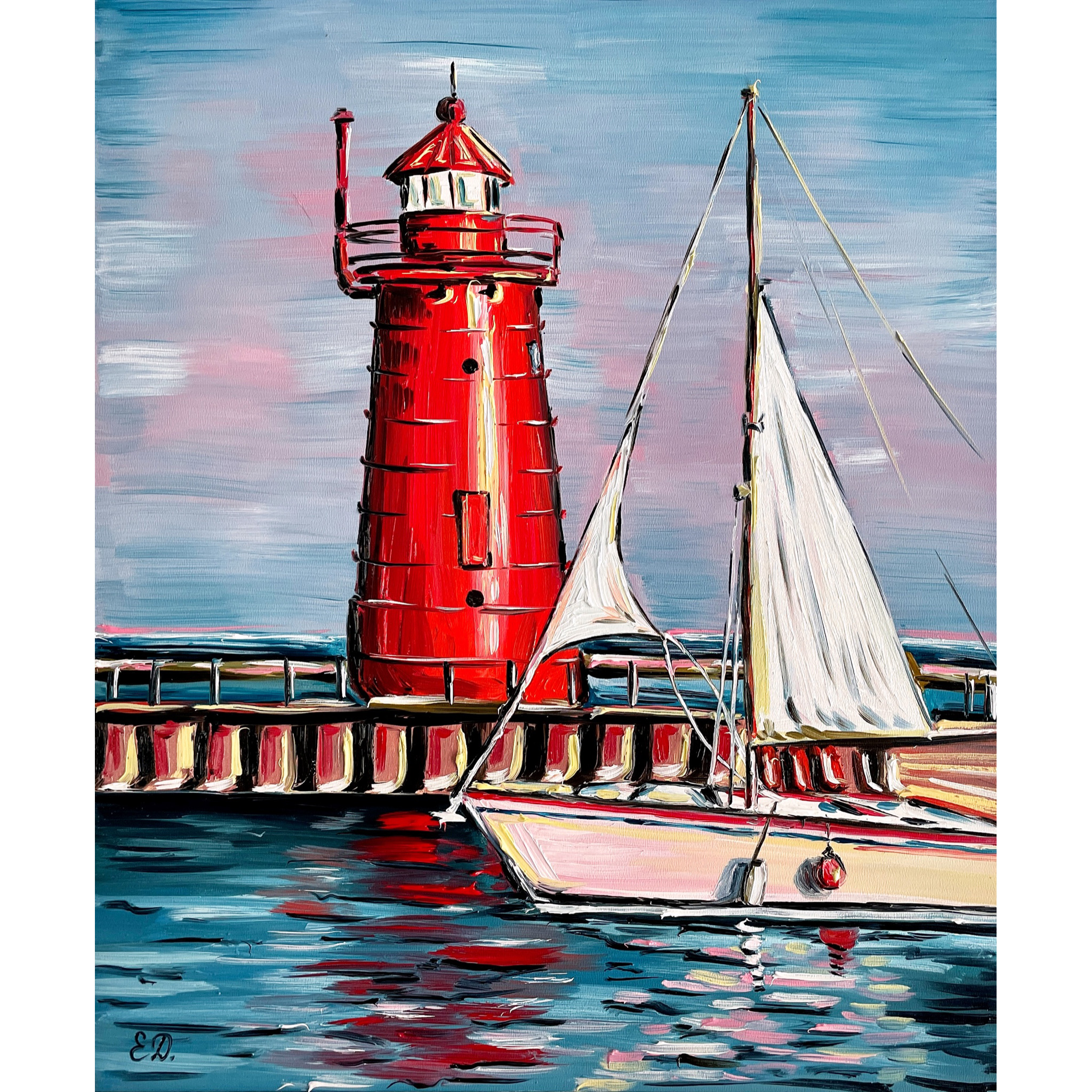 Lighthouse Painting Original Oil Painting Portland Coastal Inspire Uplift