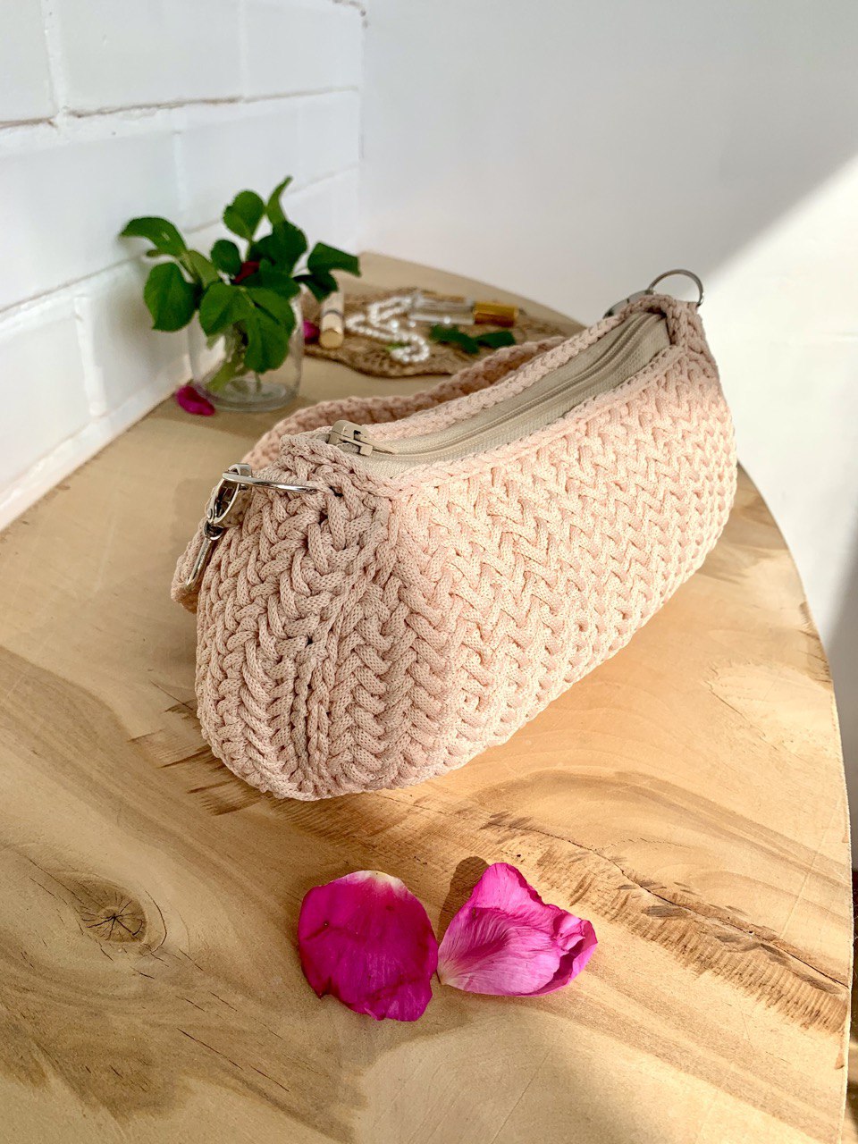 Crochet baguette bag Shoulder bag with chain Crochet Patte Inspire
